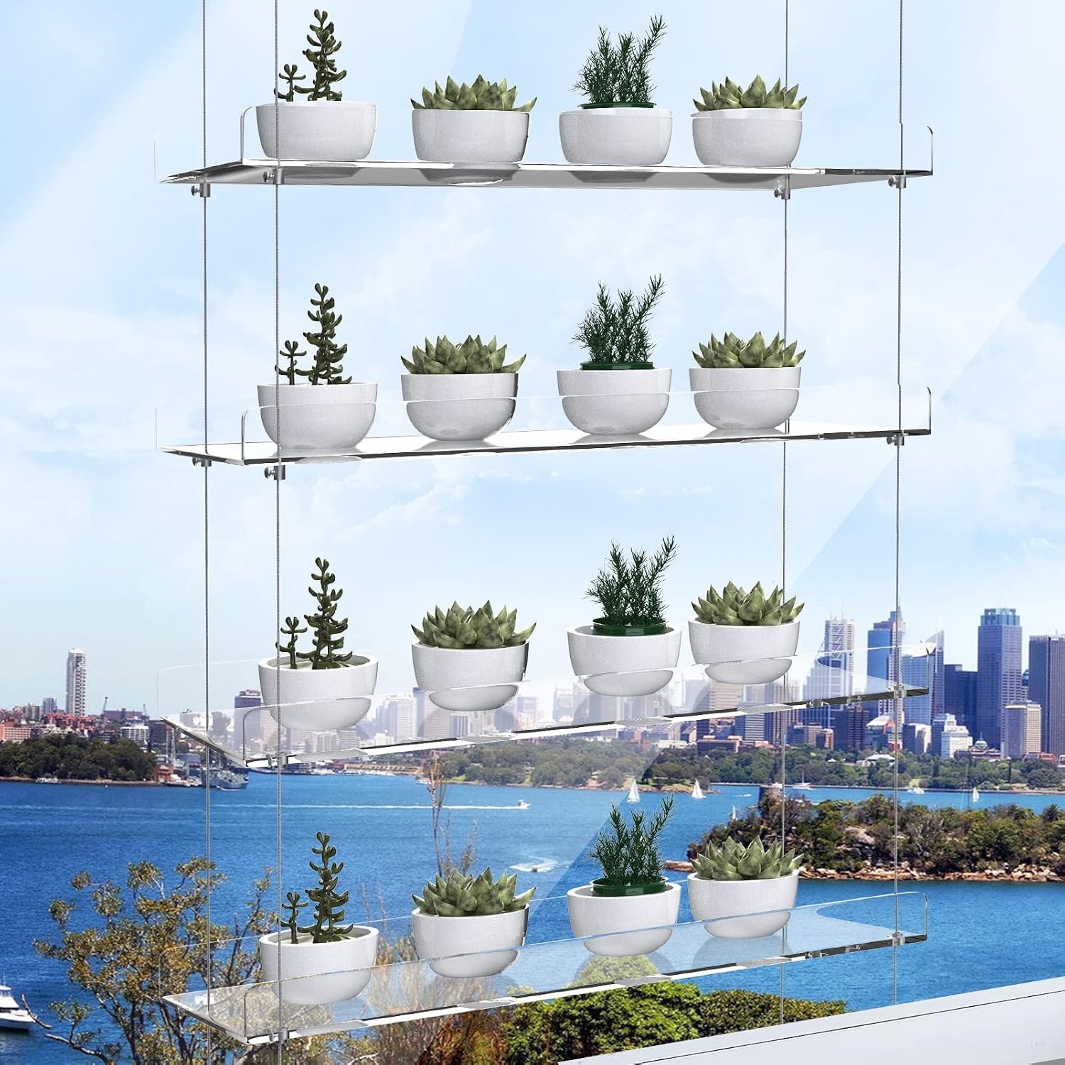 4-Tier Floating Acrylic Plant Shelf – Each Tier 16 Inch Long