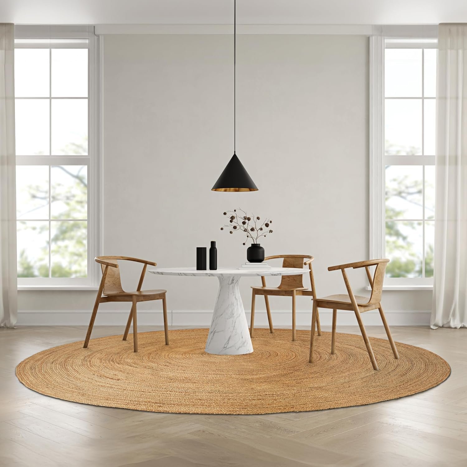 Hausattire Jute Braided Woven Area Rug 8 Feet Round – Natural