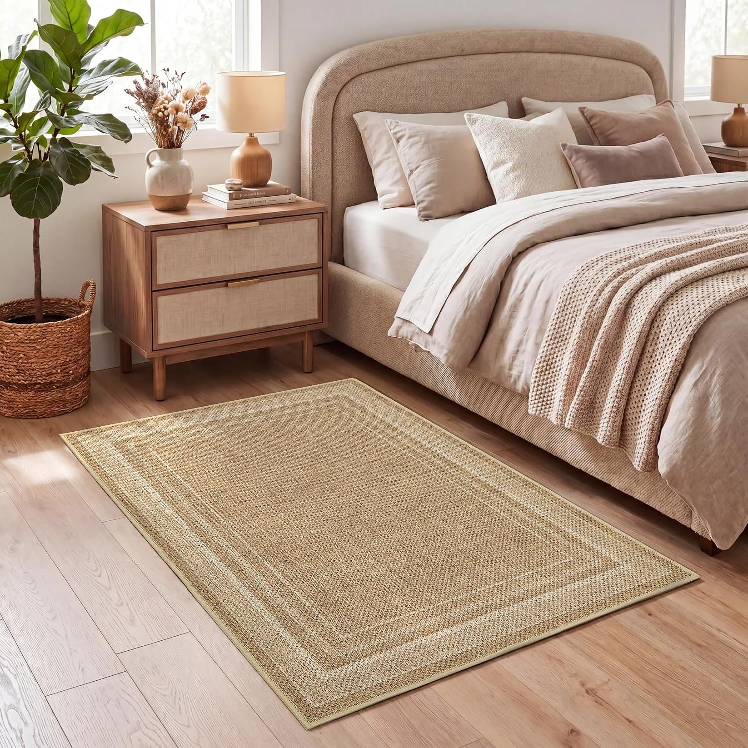 GarveeHome 2×3 Small Easy Jute Rug Washable Modern Solid Bedroom Rugs