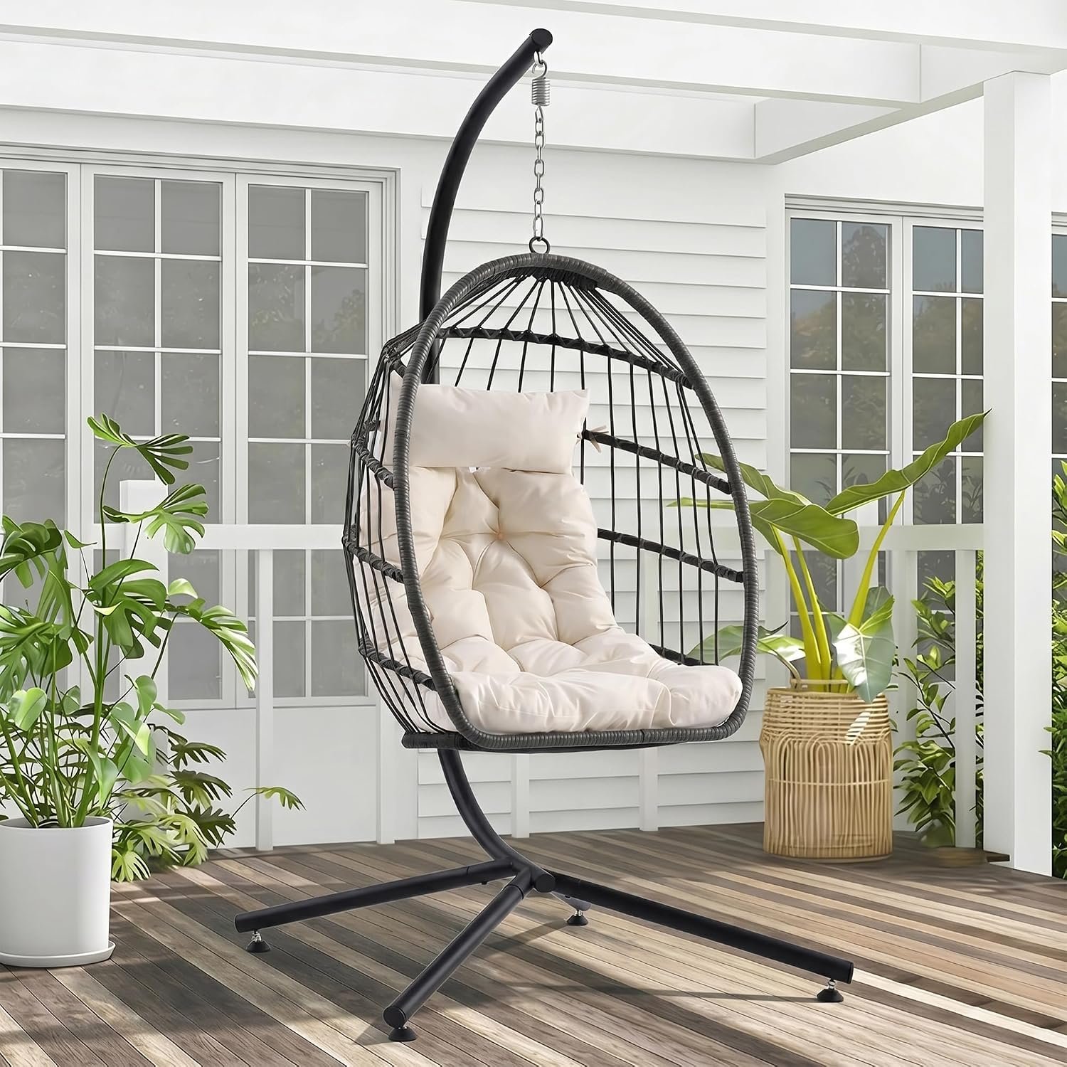 MAGIC UNION Hanging Egg Chair with Stand for Indoor Outdoor Use, 350 LBS