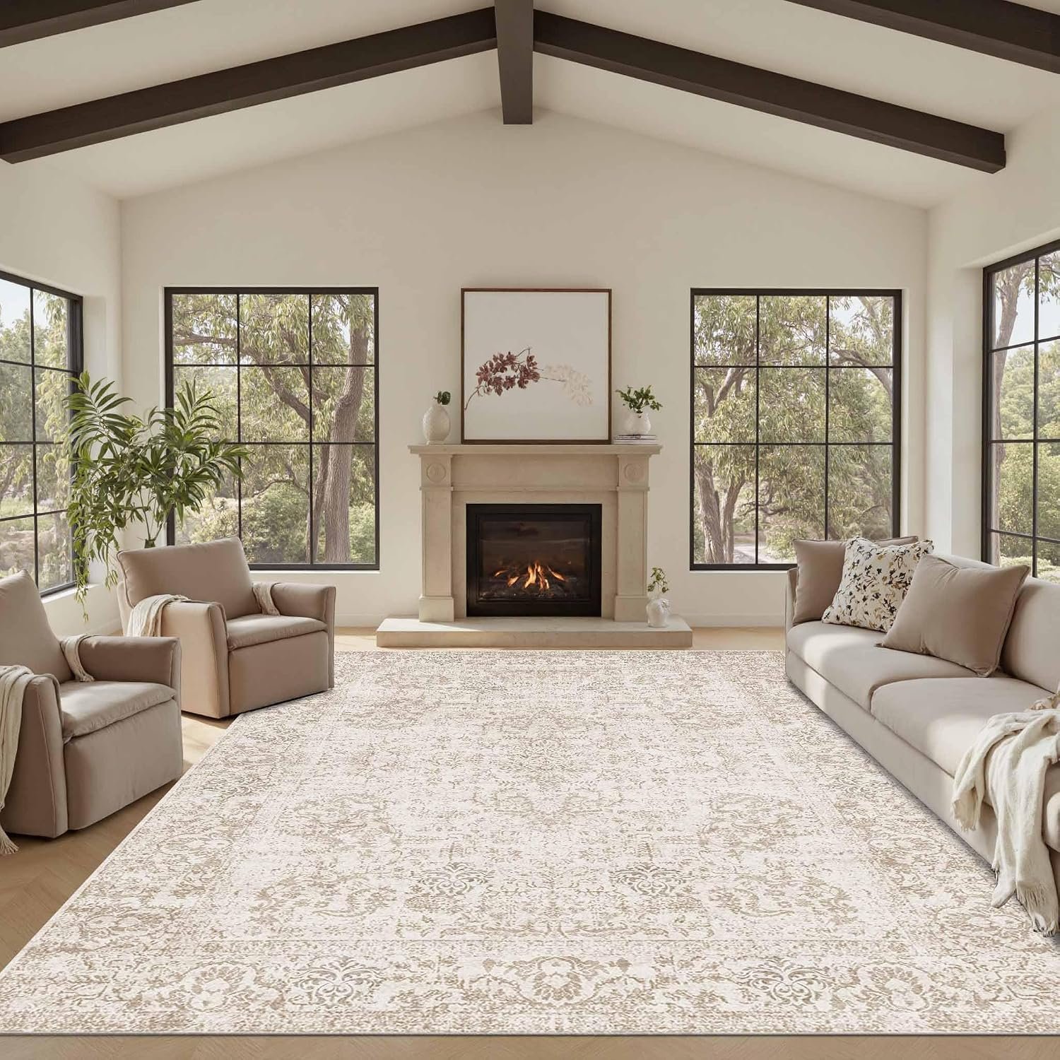 Rugxara 8×10 Area Rugs,Neutral Large Rugs for Living Room(Beige Brown)