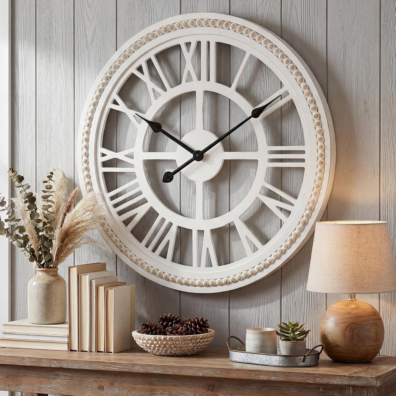 RiteSune 24 Inch Large Farmhouse Rustic Wooden Wall Clock