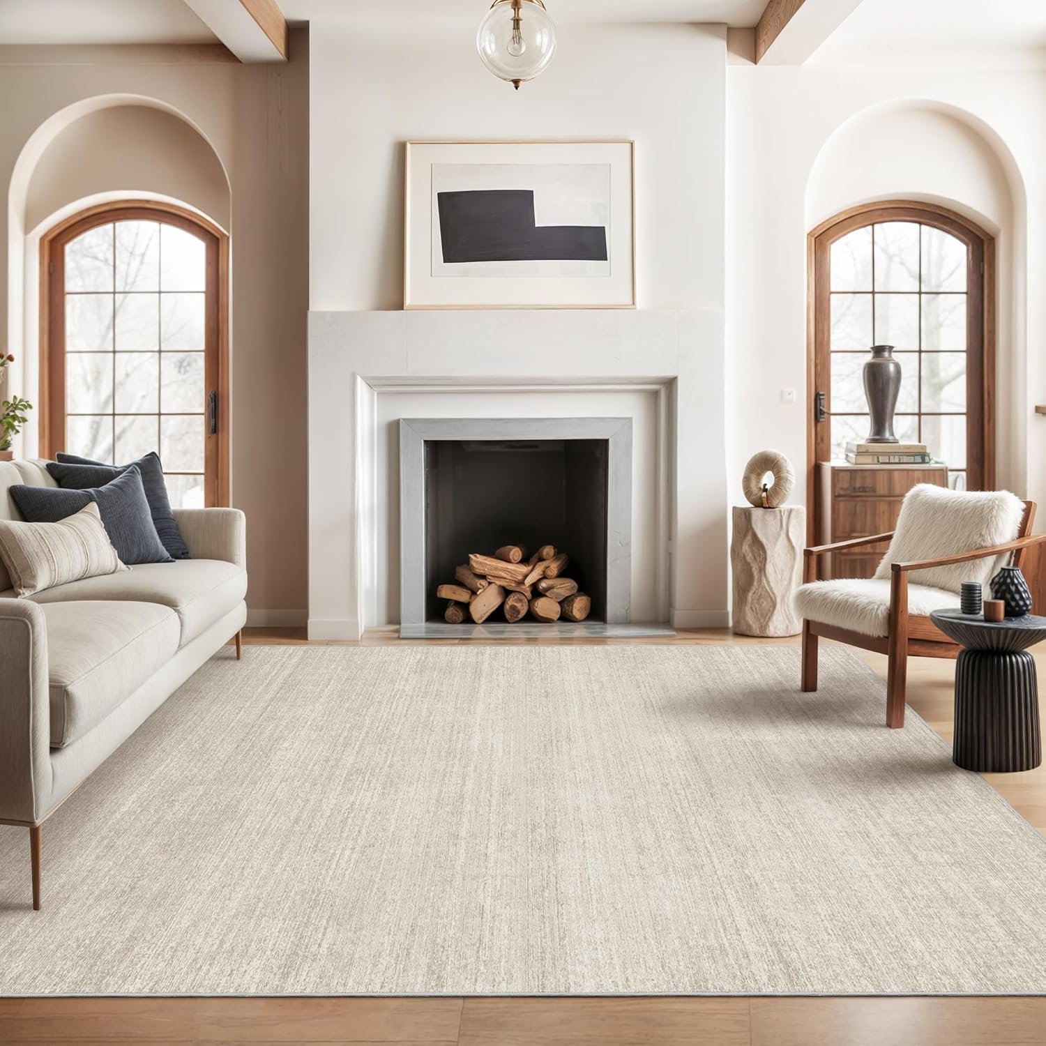 Valenrug 8×10 Area Rugs for Living Room, Large Washable Rug Non Slip Beige