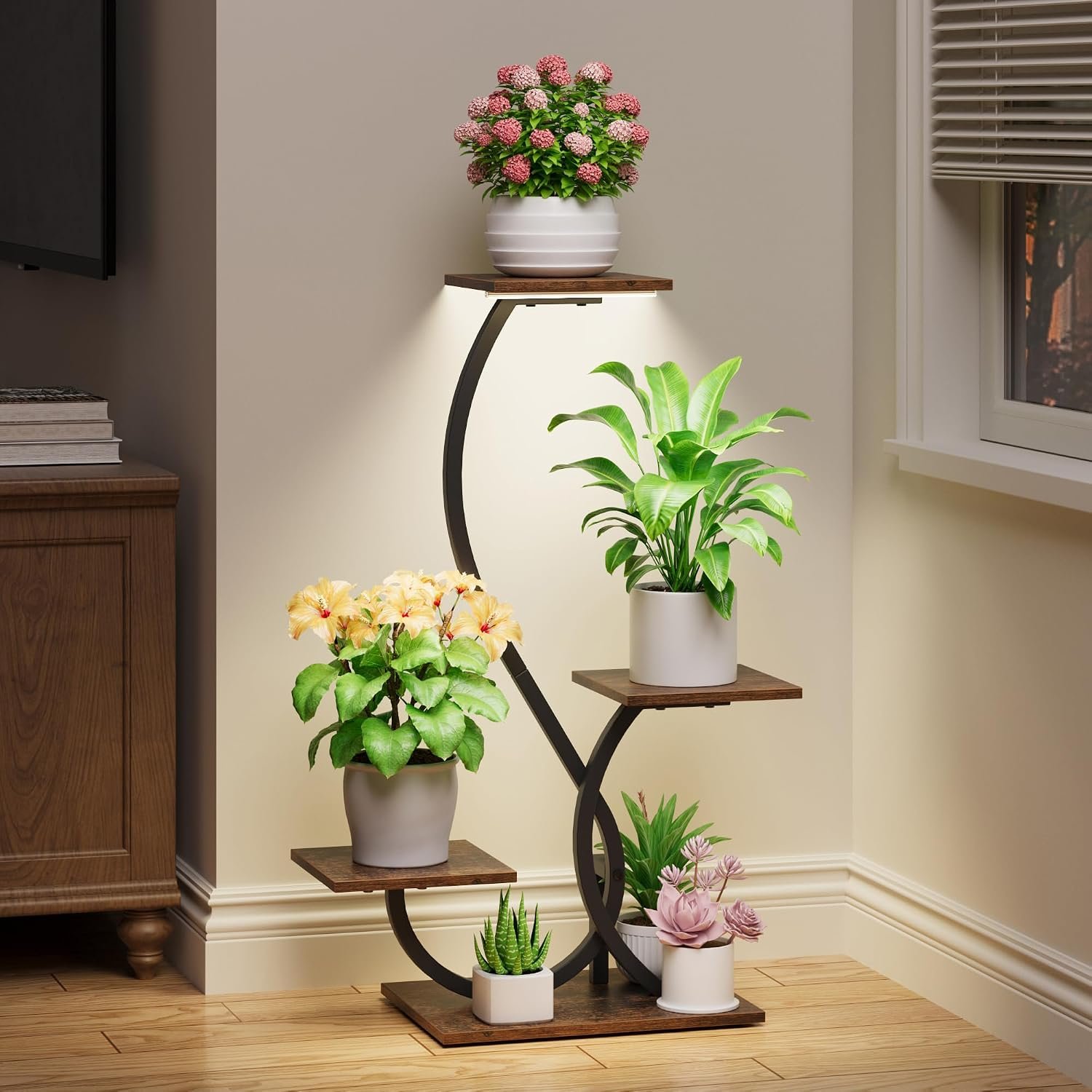 BACEKOLL Plant Stand with Grow Lights 4 Tier Metal Indoor Plant Shelf 32″