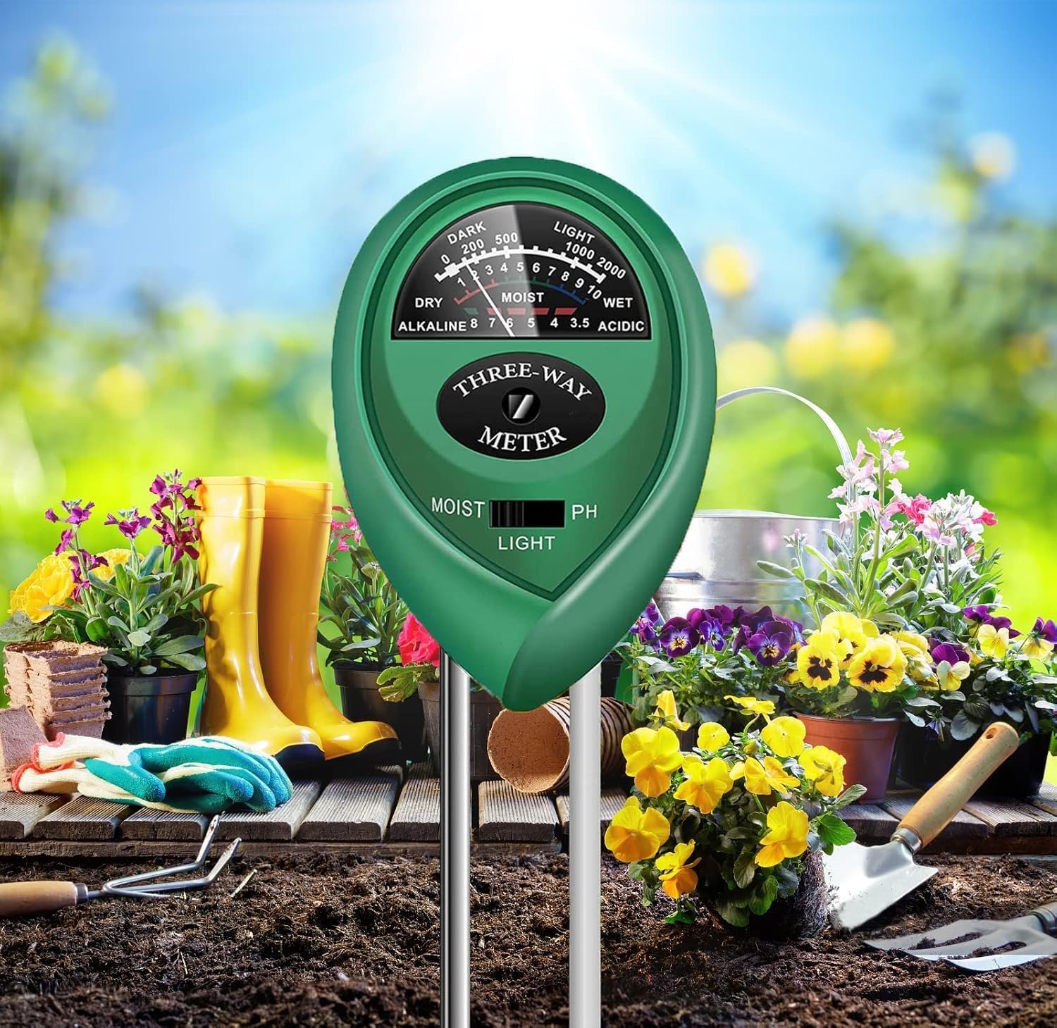 Soil Moisture Meter, Accurate Soil Moisture/PH/Light Meter Plant Soil Test Kit, No Battery Needed Hygrometer Moisture Sensor Water Meter for Potted Plants Trees Lawn Farm Garden (Light Green)
