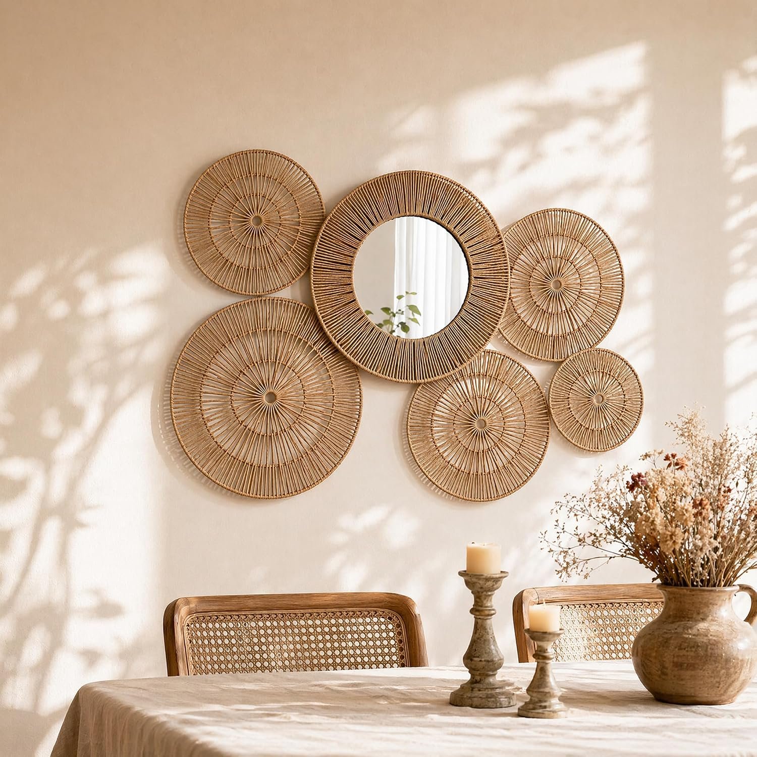 Wicker Wall Decor Baskets, 6 Packs Boho Wall Art – 20″,18″,16″,14″,12,10″