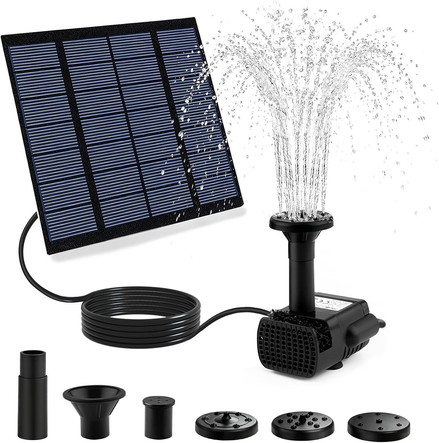 Solar Fountain Pump, DIY Solar Water Pump Kit for Bird Bath, Upgraded 1.8W Solar Powered Fountain with 9.84FT Cord & 4 Nozzles Modes for Outdoor Features, Ponds, Garden, Fish Tank