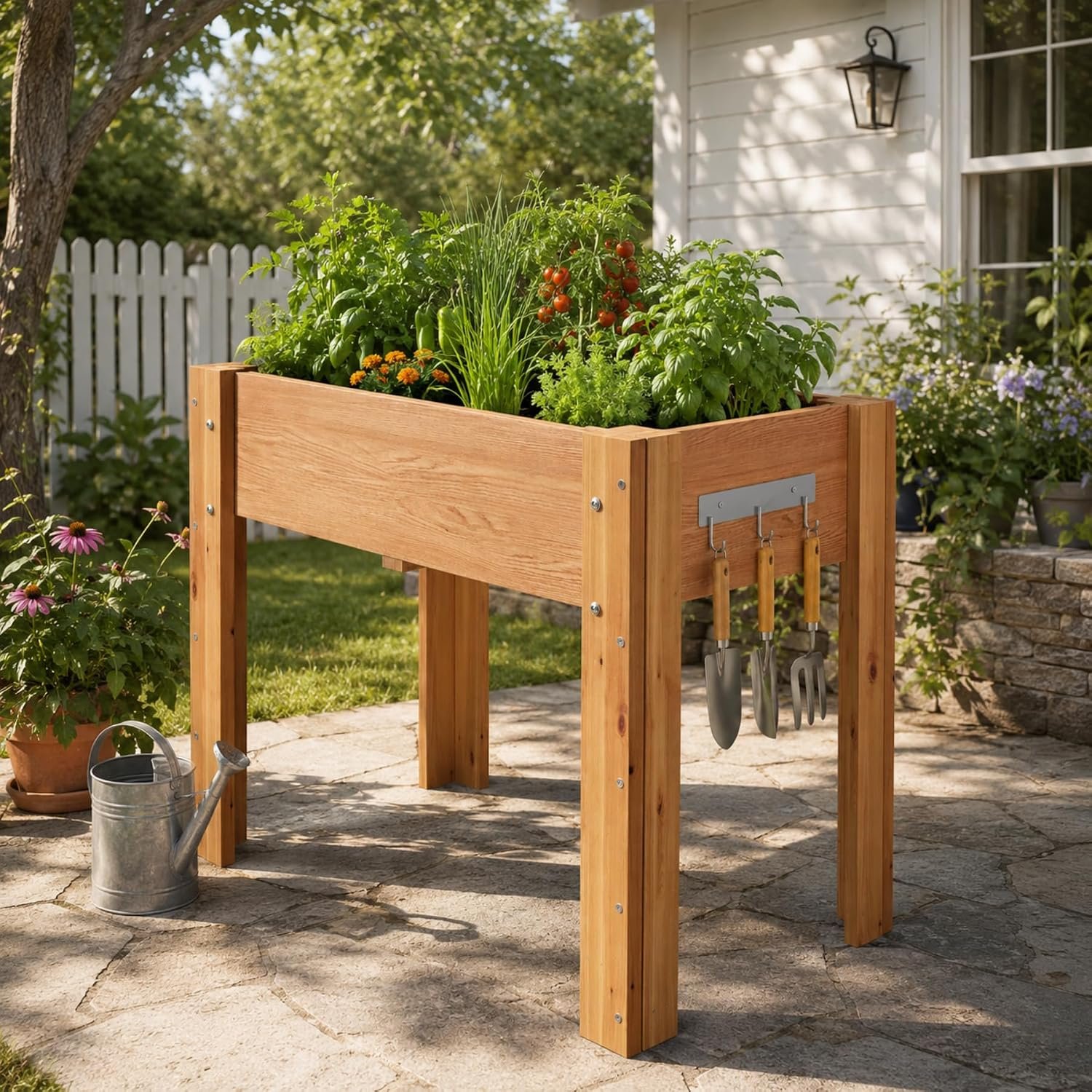 IDEALHOUSE 48″x24″x30″ Elevated Wood Raised Garden Bed Planter Box