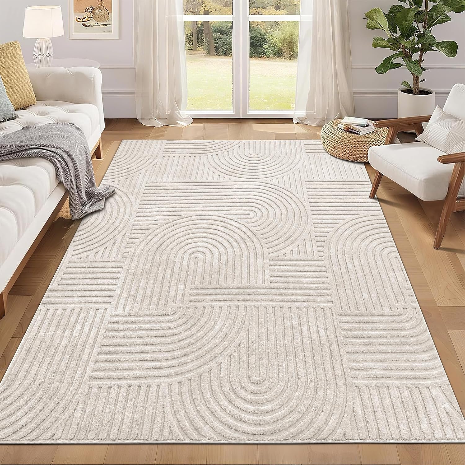 Pauwer 5×7 Area Rugs for Living Room, Modern Non Slip Washable Rug, Beige