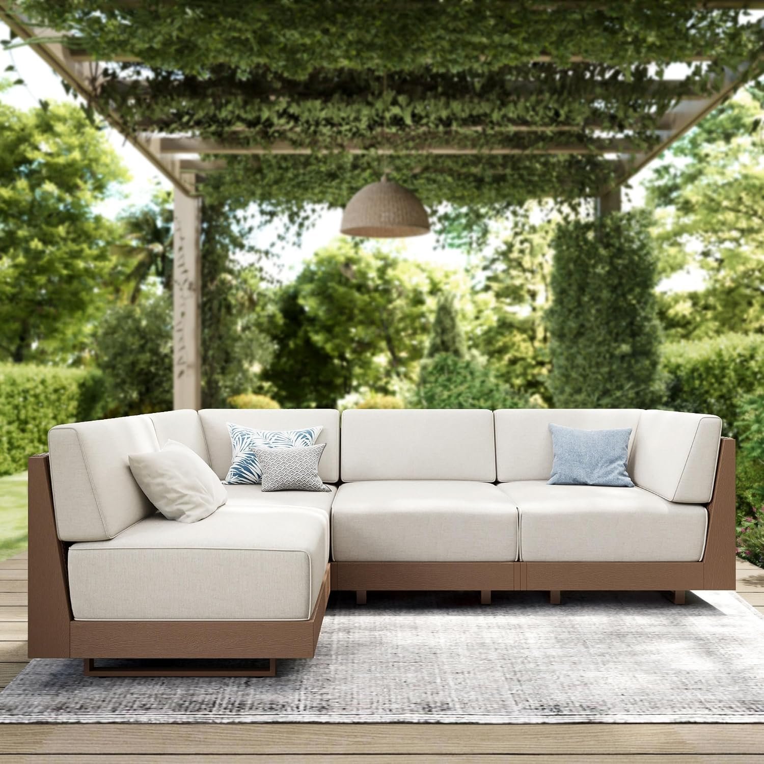 PHI VILLA 4 Piece Wicker Patio Sectional Furniture Set 8.7″ Thick Cushions