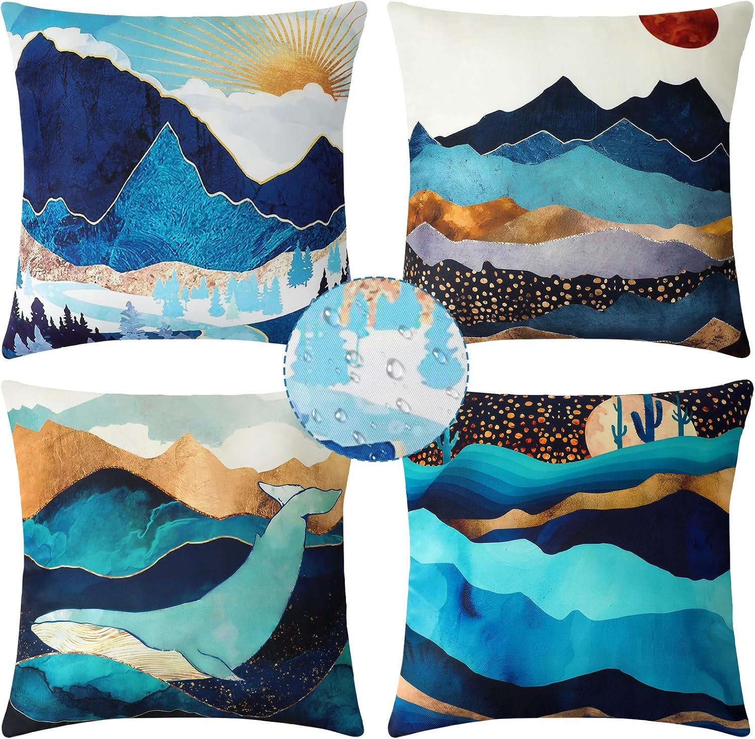 Premillow Outdoor Pillow Covers, Waterproof Pillow Covers, 18×18, Set of 4