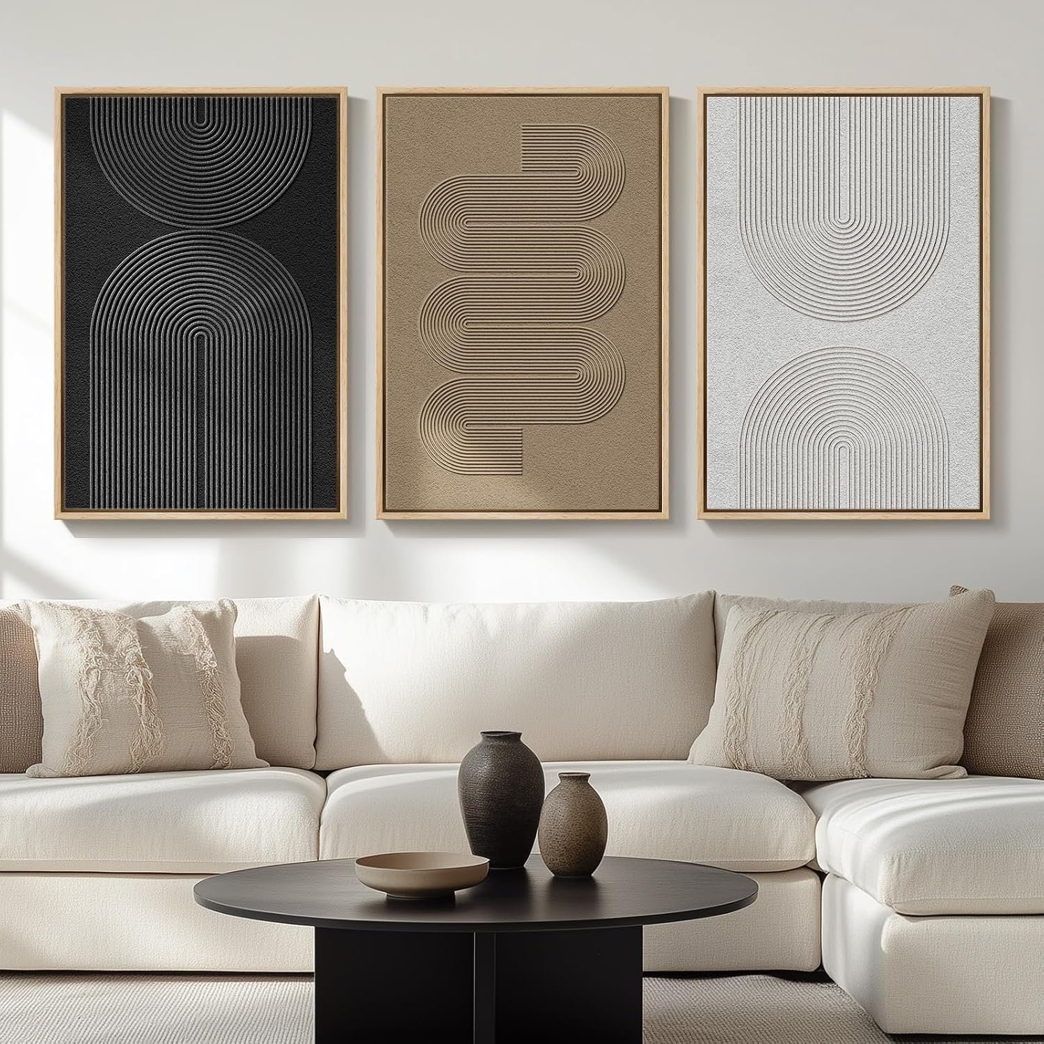 Large Framed Boho Black White Abstract Wall Art for Living Room, 24×36 In