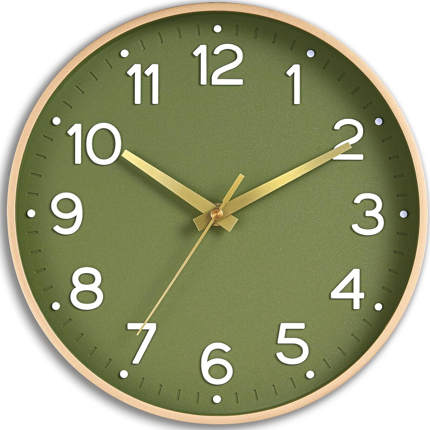 Roymnie 14 Inch Wall Clock Battery Operated Silent Non Ticking Green Analog