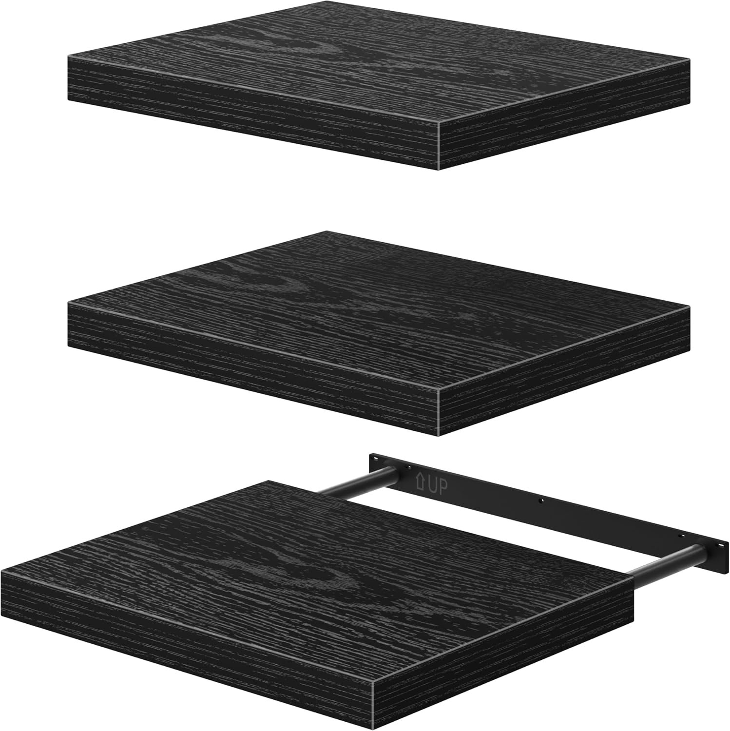 QEEIG 12″ Deep Floating Projector Shelves Under TV Shelf (Black, Set of 3)