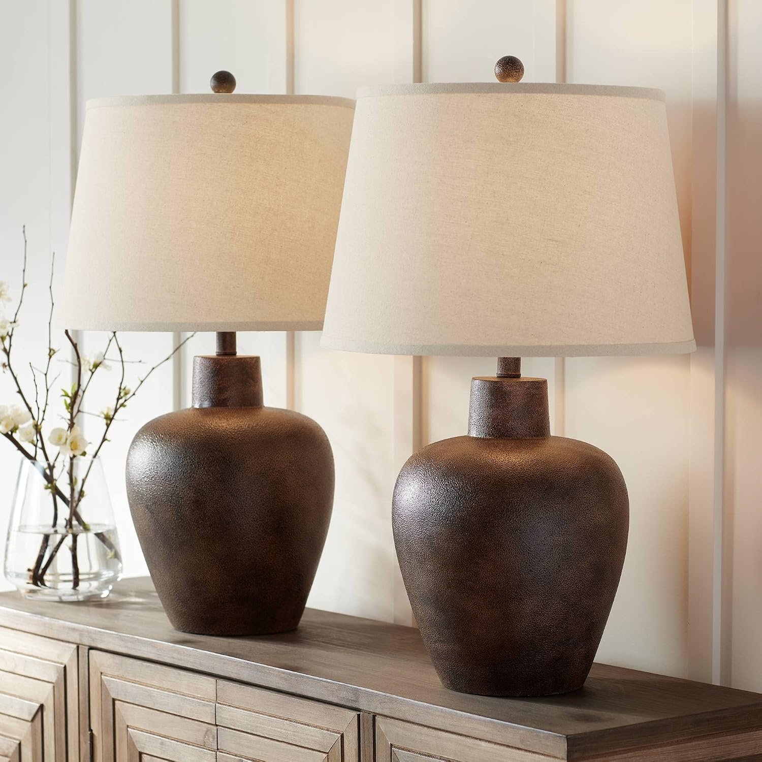 Glenn 27″ Tall Table Lamps Set of 2 Terra Cotta Farmhouse Southwest Rustic