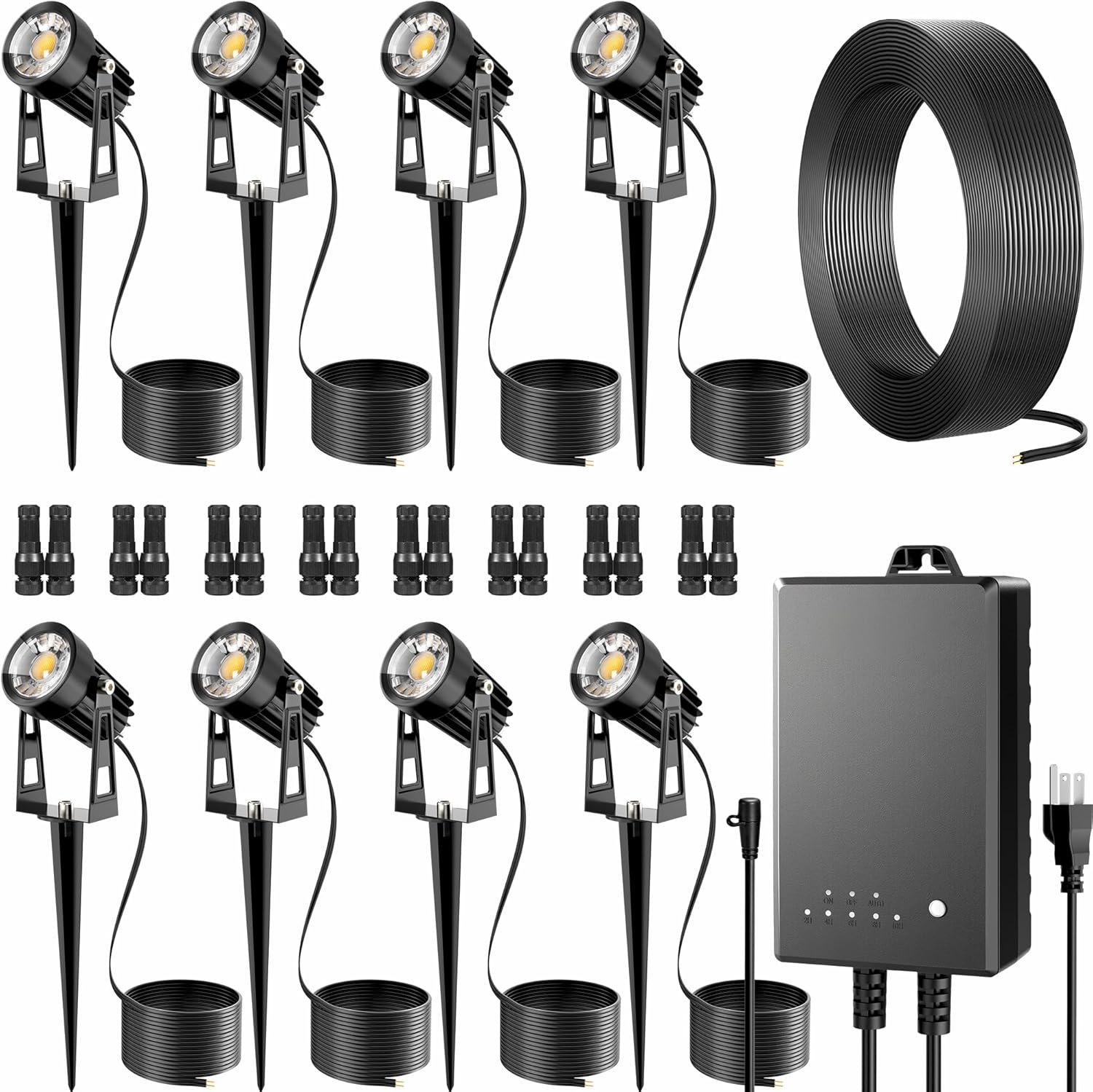 Low Voltage Landscape Spot Lights 8 Pack with 60W Transformer and 65FT Wire