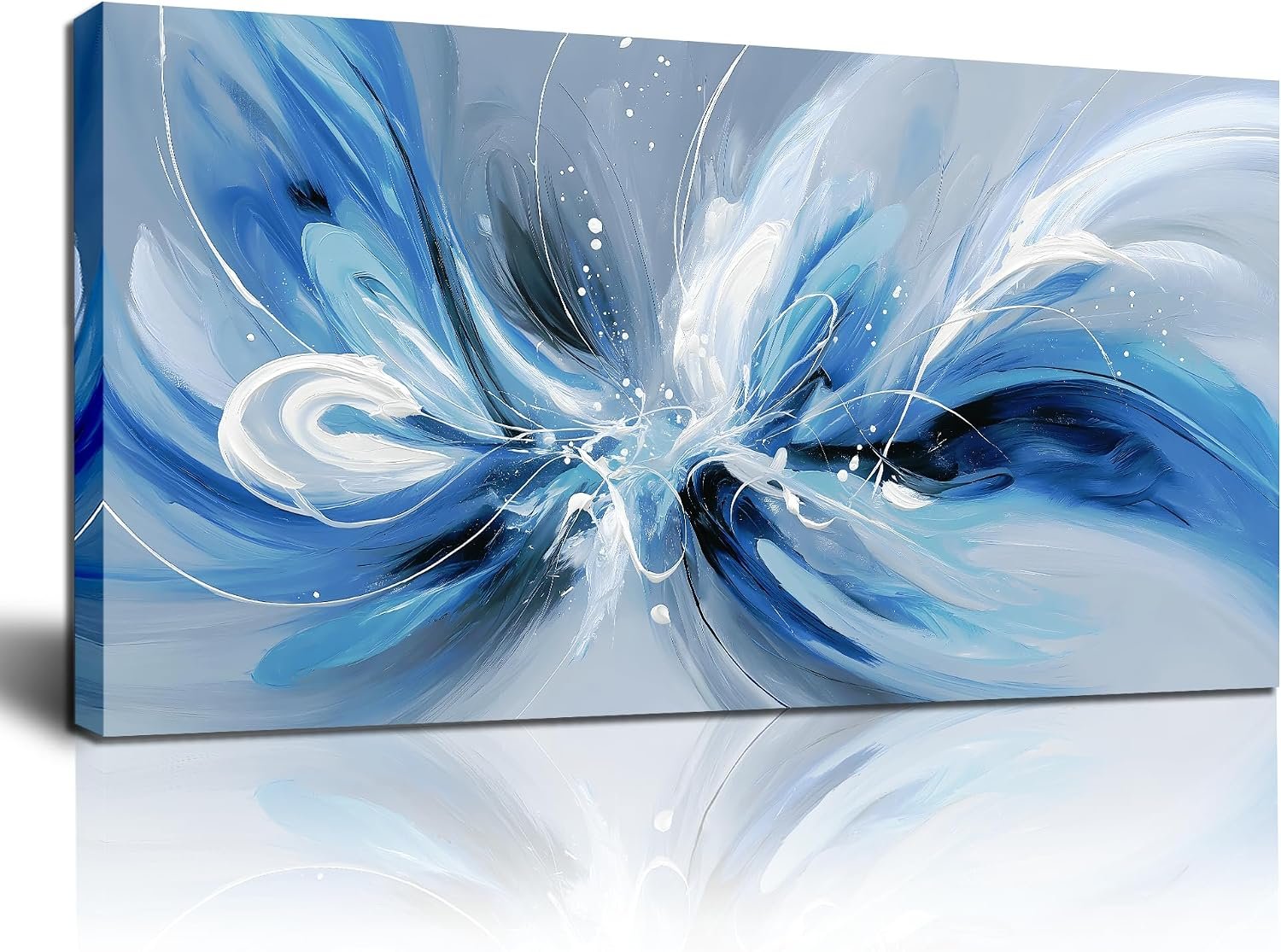 Blue White and Gray Abstract Canvas Wall Art for Living Room Framed Large Print Picture Painting Wall Decor for Bedroom Office Modern Home Abstract Wall Decorations Artwork Size 20×40 Ready to Hang