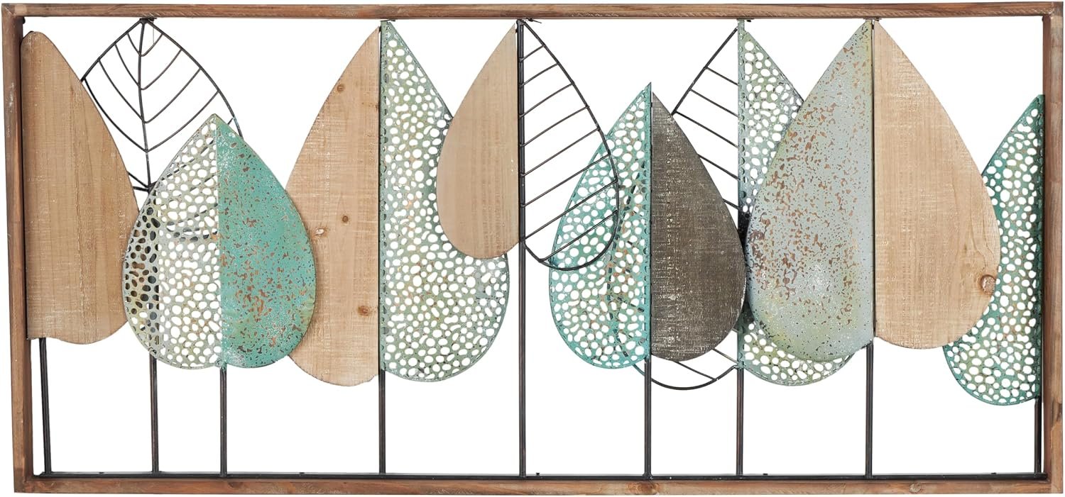Deco 79 Wood Leaf Wall Decor, Art 47″ x 3″ x 22″, Brown