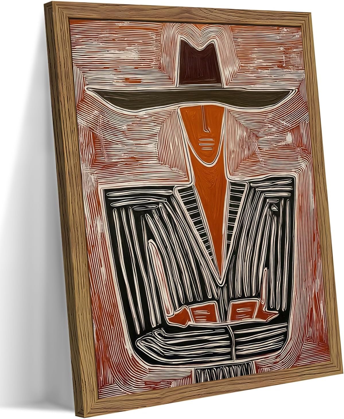 Framed Abstract Cowboy Wall Art, Vintage Western Striped Canvas Wall Decor Painting, Minimalist Southwestern Line Artwork Prints Pictures for Bedroom Living Room 16×24 Inch