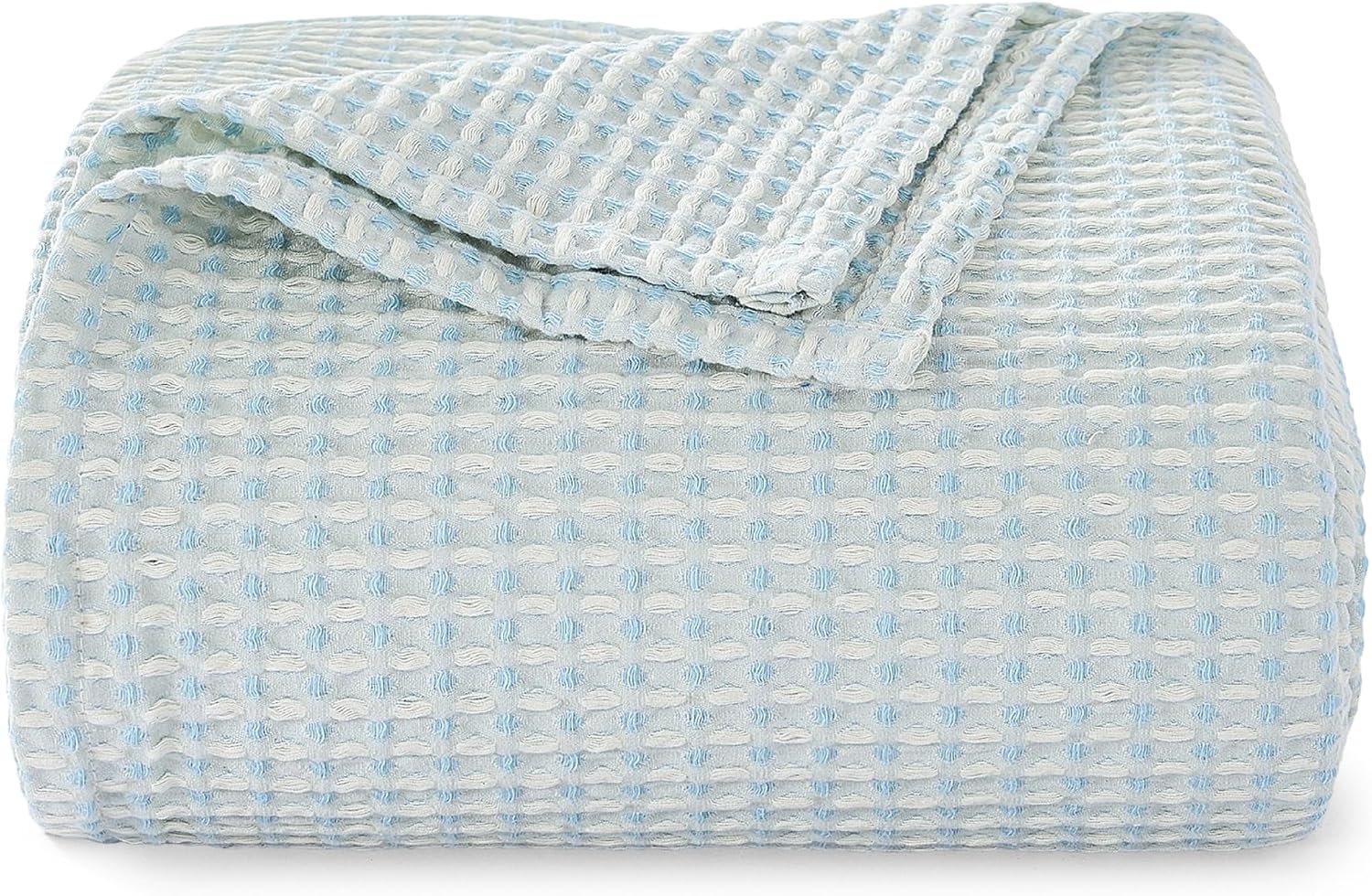 EGOHOME Lightweight Cotton Two-Tone Check Pattern Waffle Throw Blanket