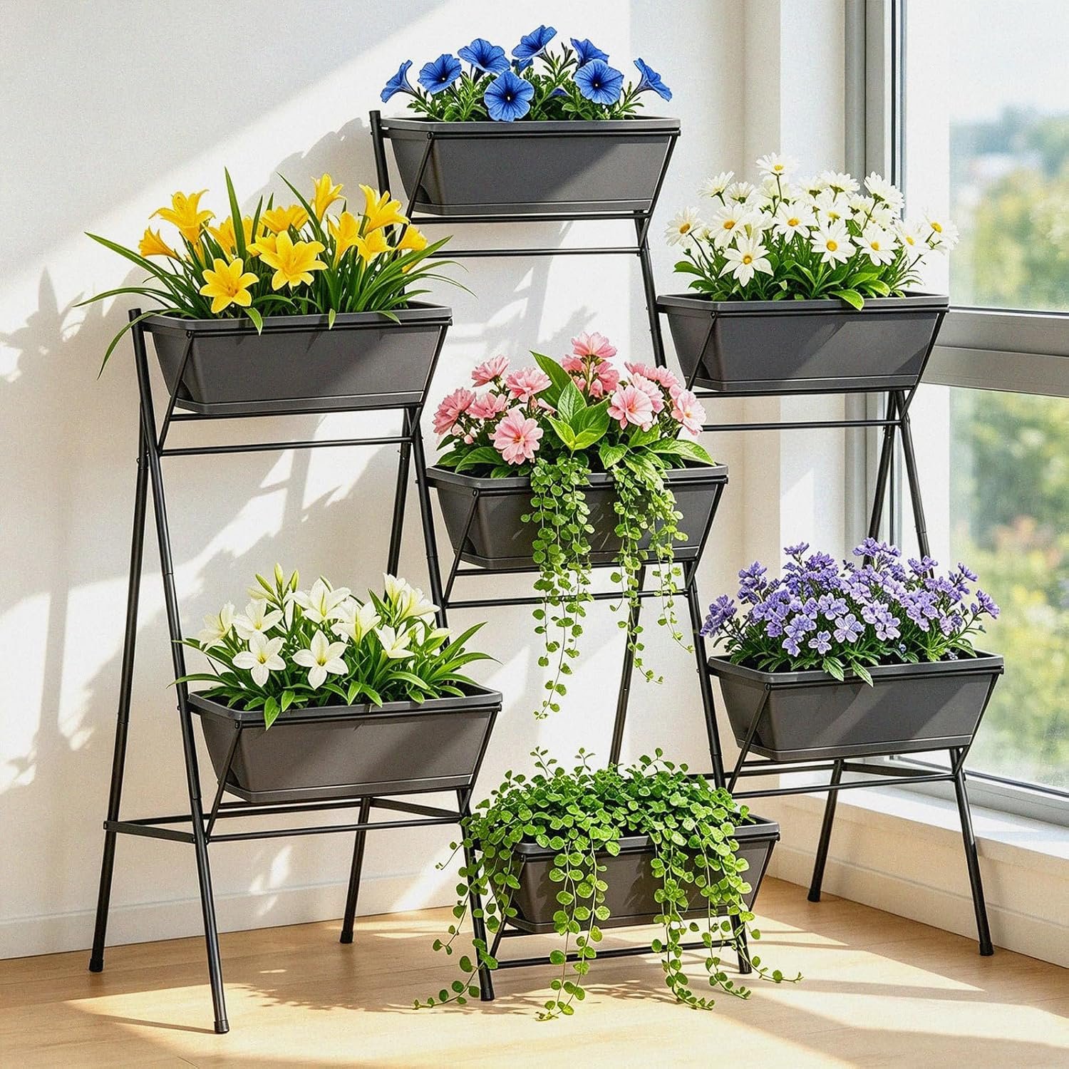 Tiered Raised Garden Bed Vertical Standing Planter Box Outdoor, Grey
