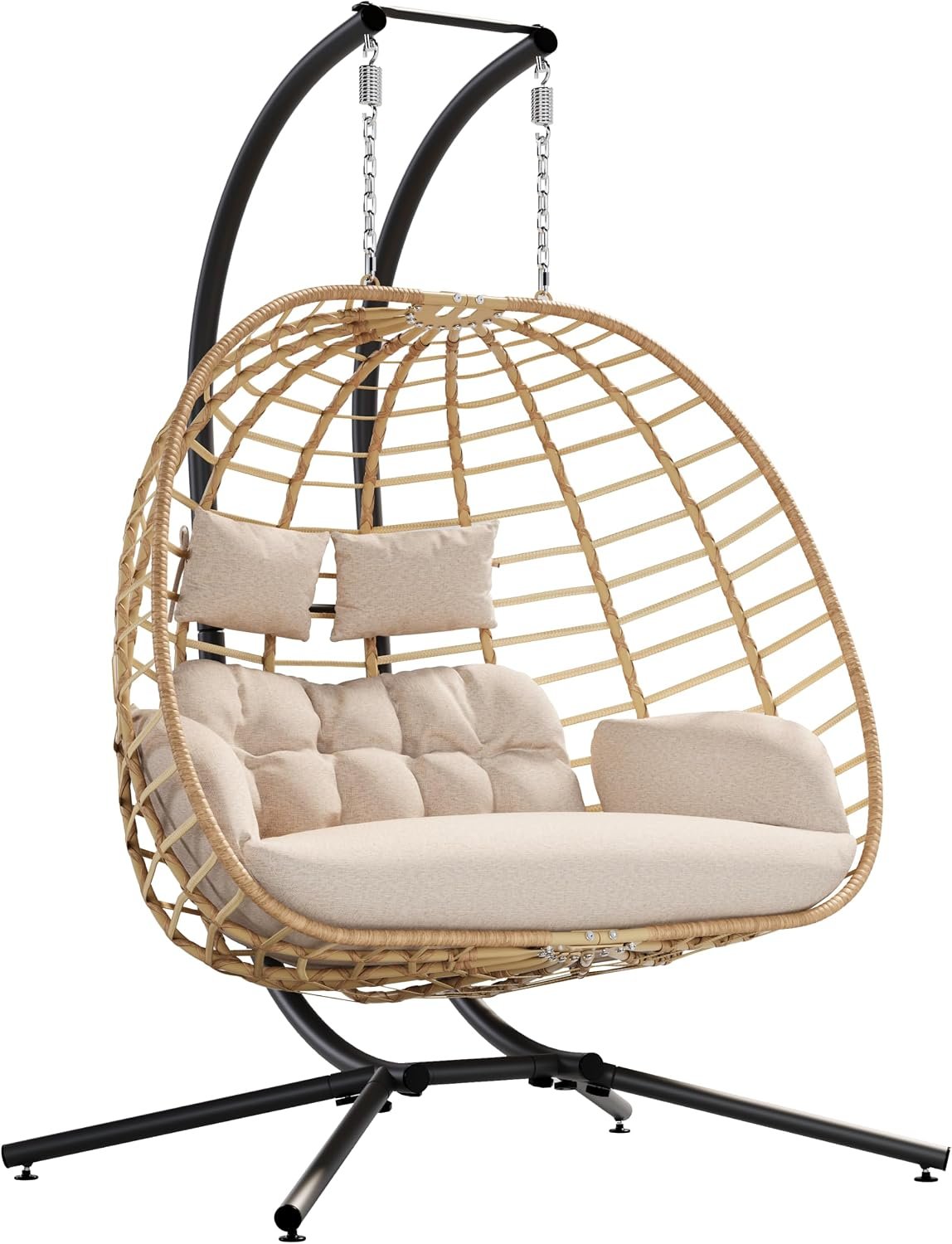 SWITTE Double Egg Chair Outdoor with Stand, Patio Hanging Swing, Beige