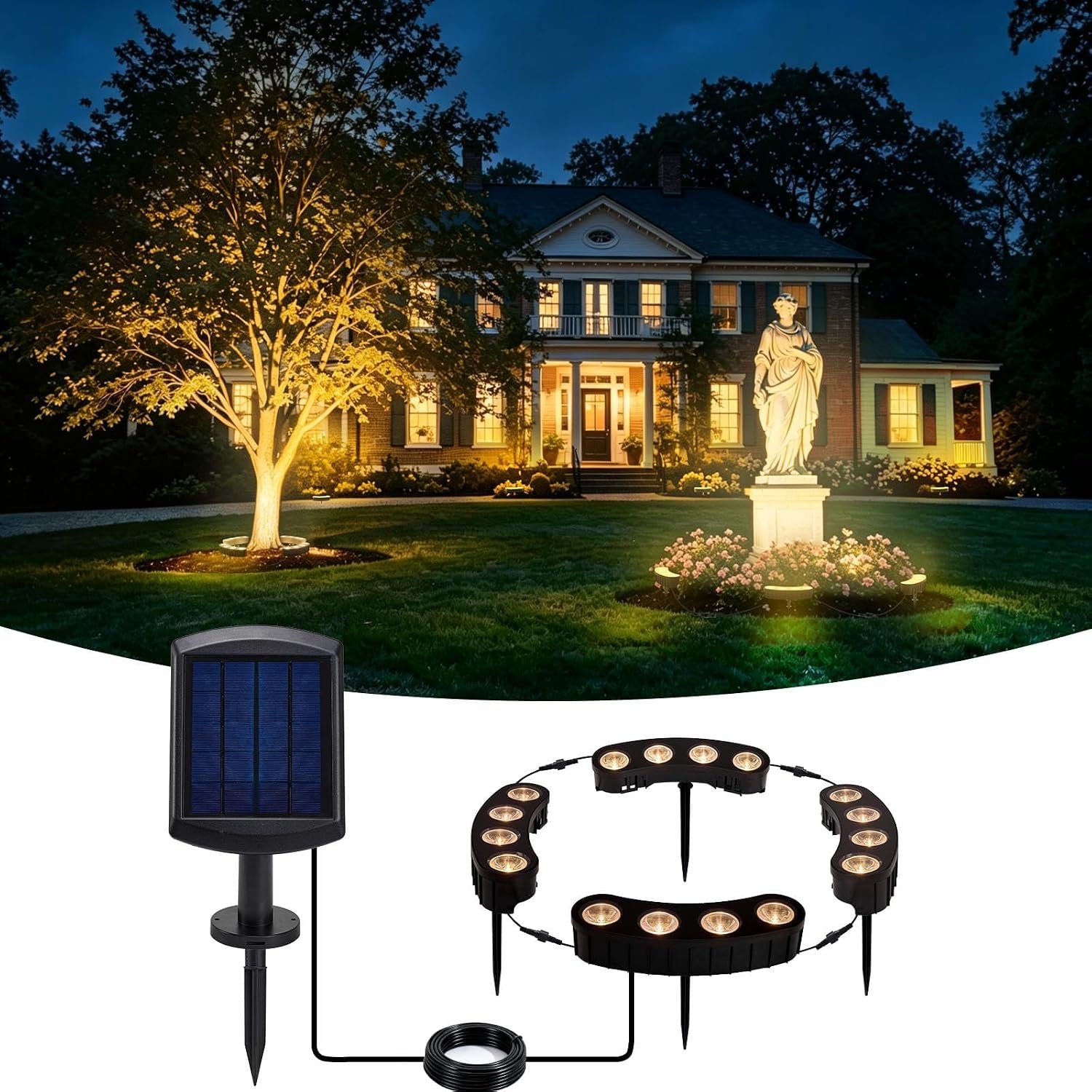Sublume Solar Tree Lights, 360° Ring Landscape Uplights, Warm White