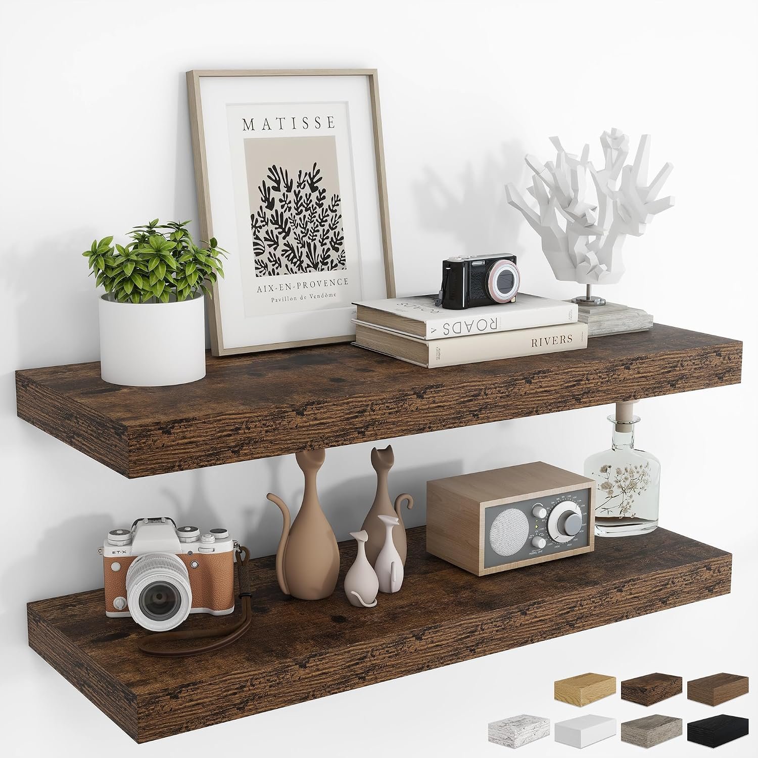 RICHFOCUS 36Inch Floating Shelves for Wall 2Pack|Rustic Brown|8″ D