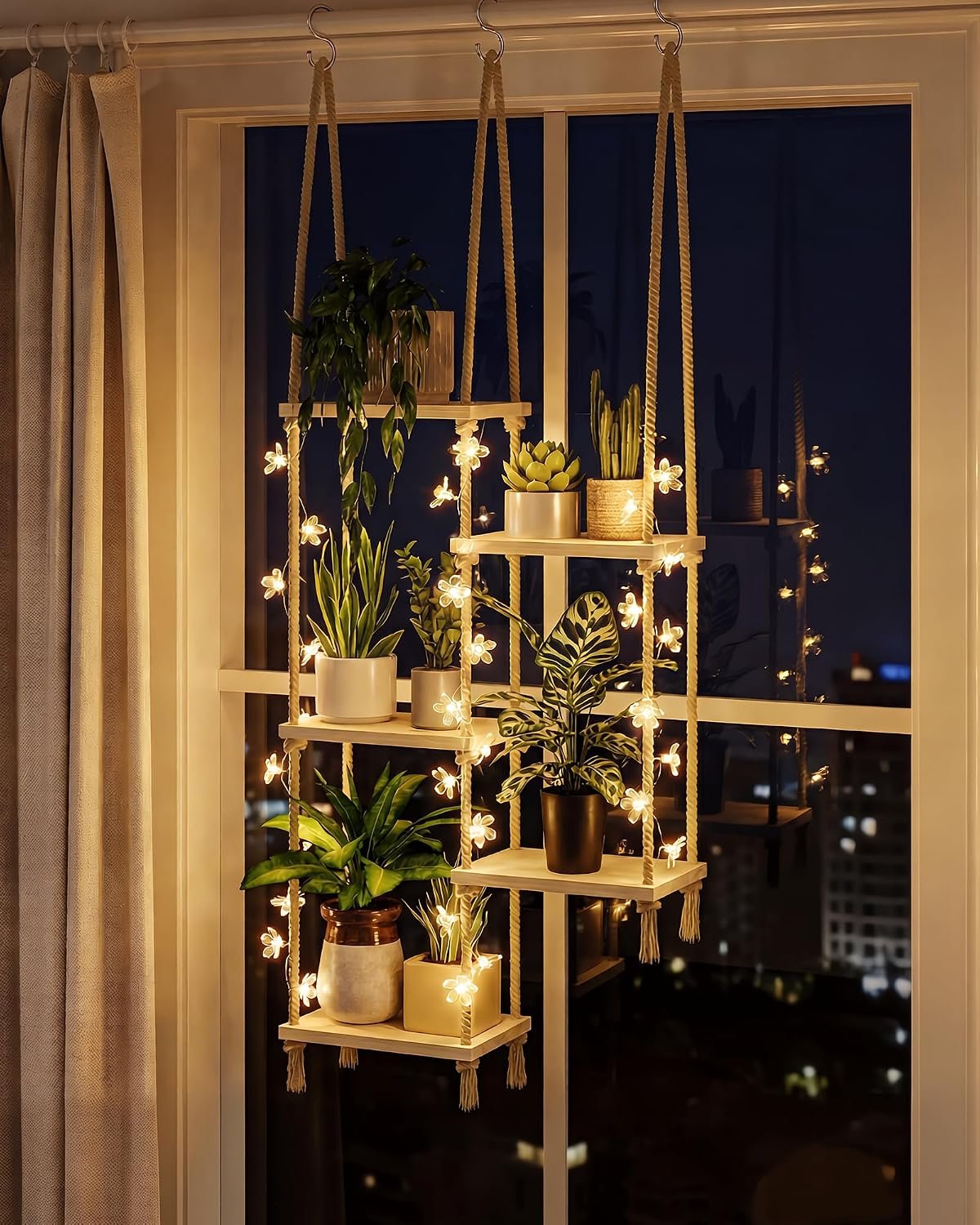Bamworld Hanging Shelves with Grow Light Plant Hanger Indoor Window Plant