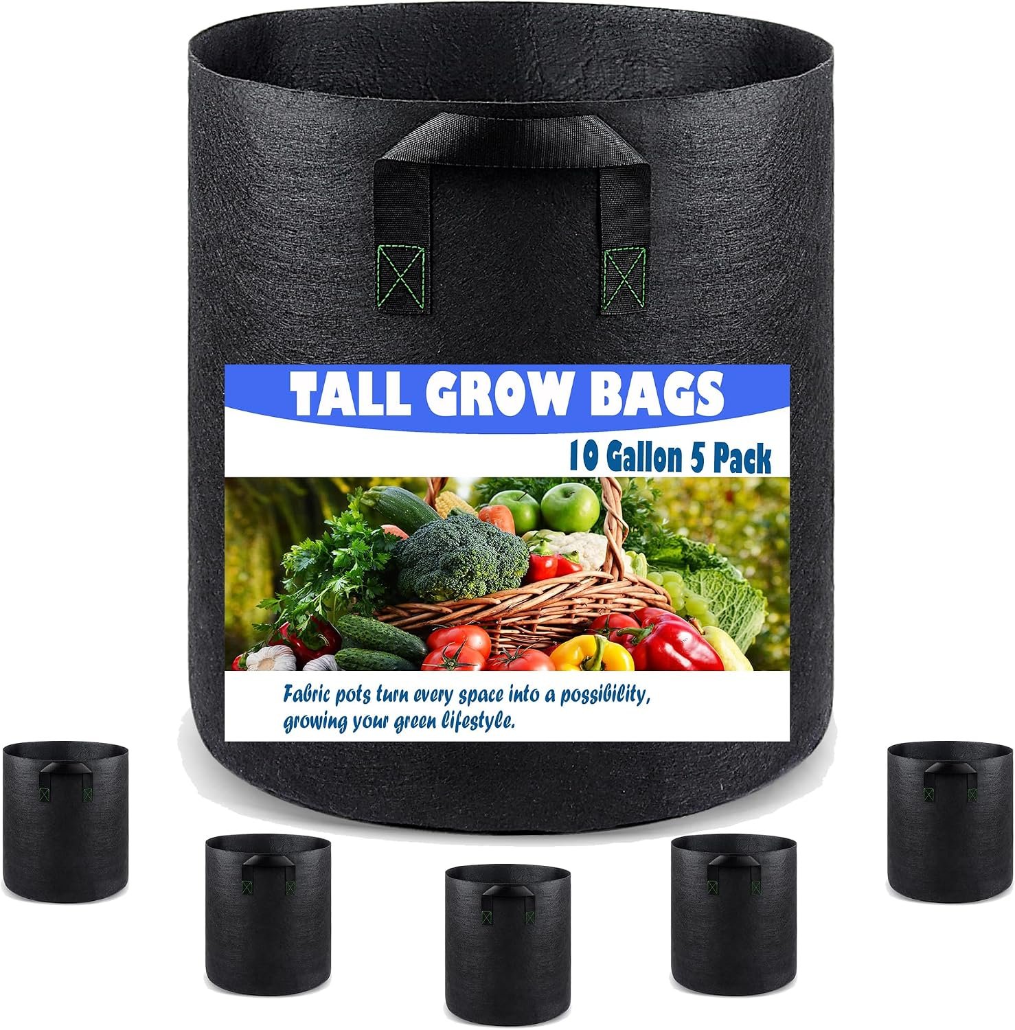 Tall Fabric Pots for Plants, 10 Gallon 5 Pack