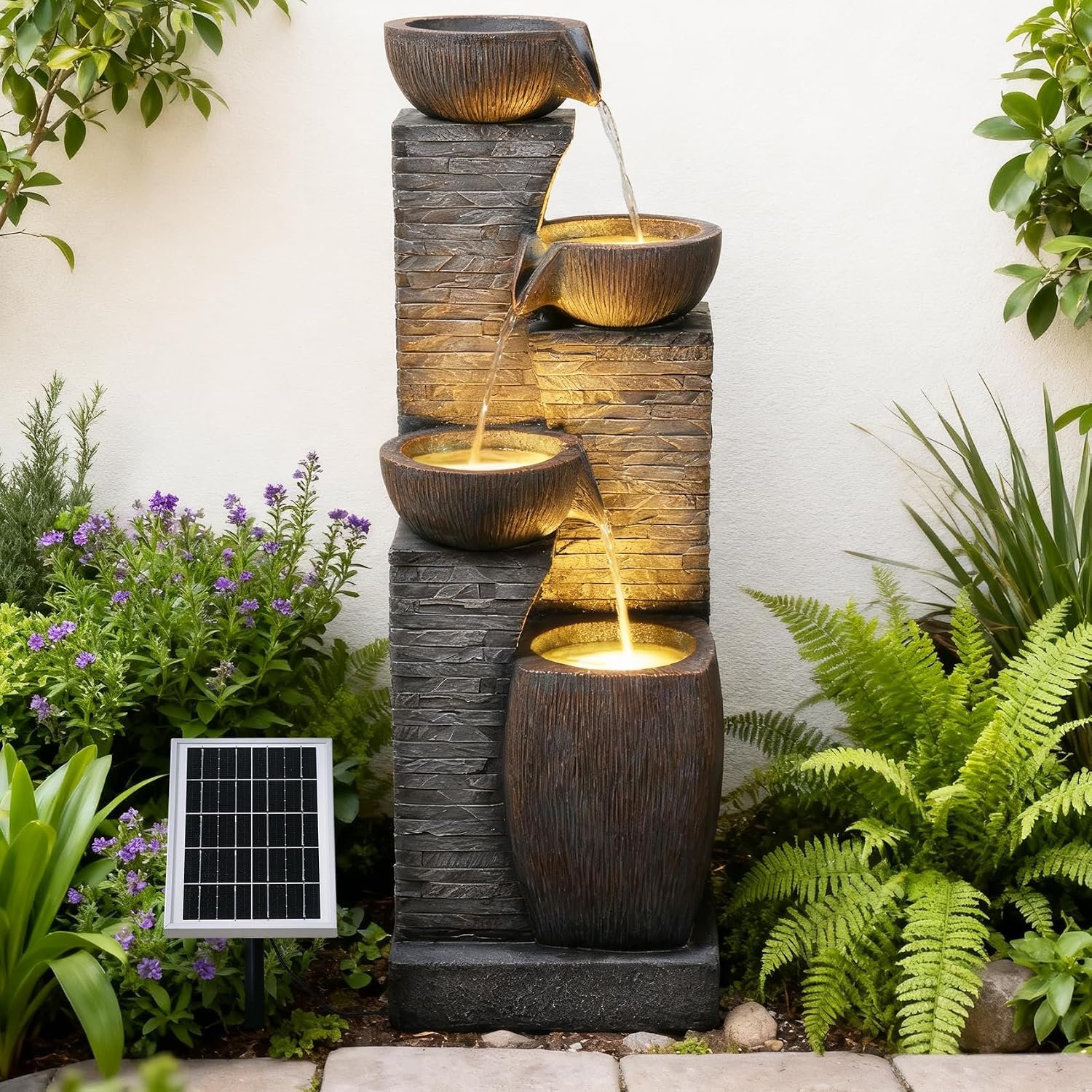 38.2″ Tall Solar Water Fountain Outdoor Garden with LED Lights