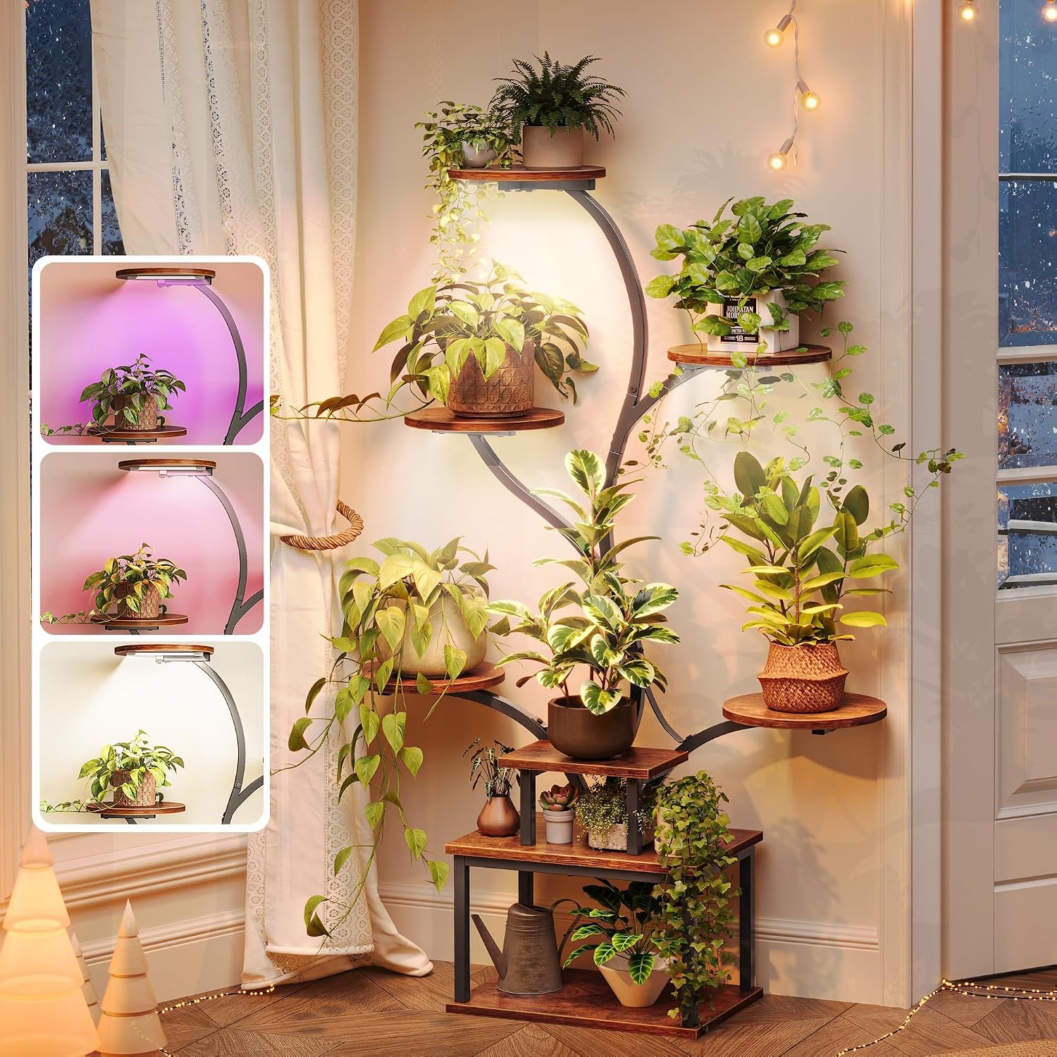 PRAISUN 51 Inch Plant Stand with Grow Lights, 8 Tiered Indoor Plant Shelf
