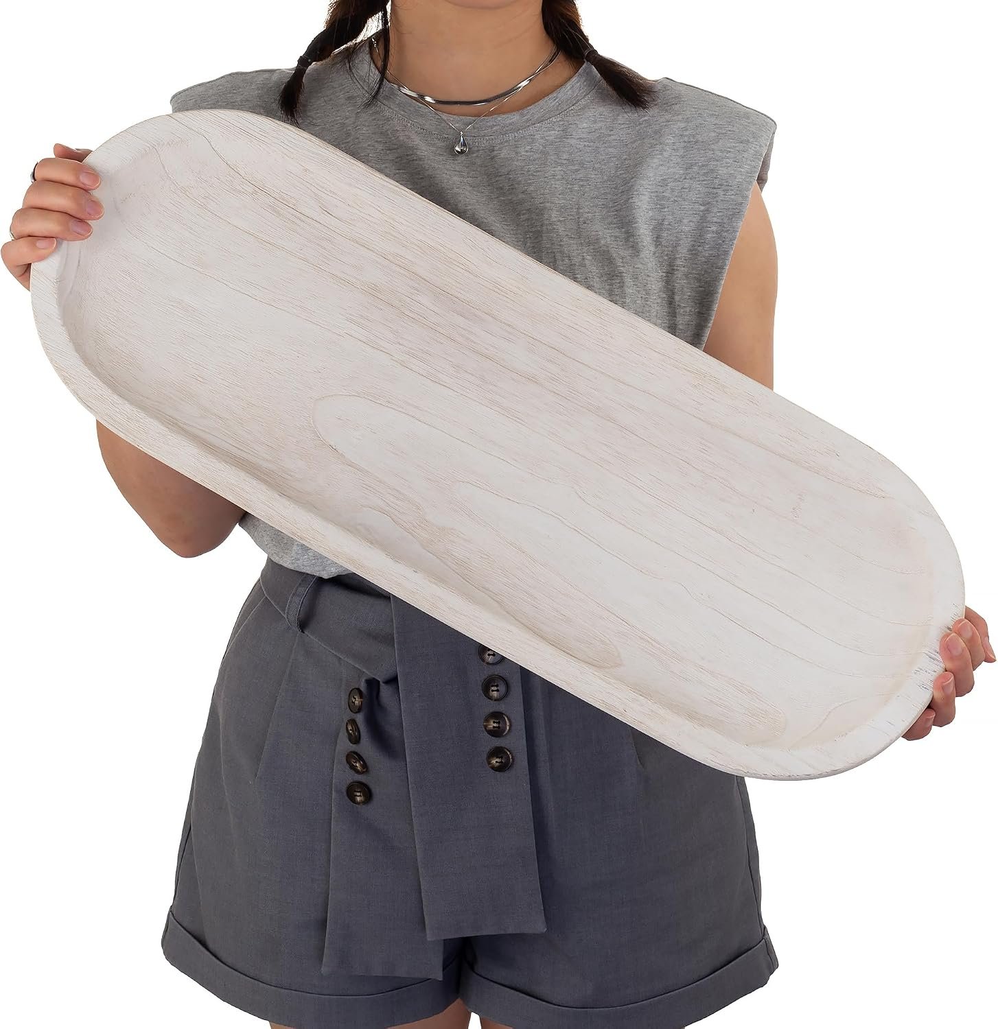 Hanobe Extra Large Wood Decorative Bowl for Table Centerpiece, 25.5″ White