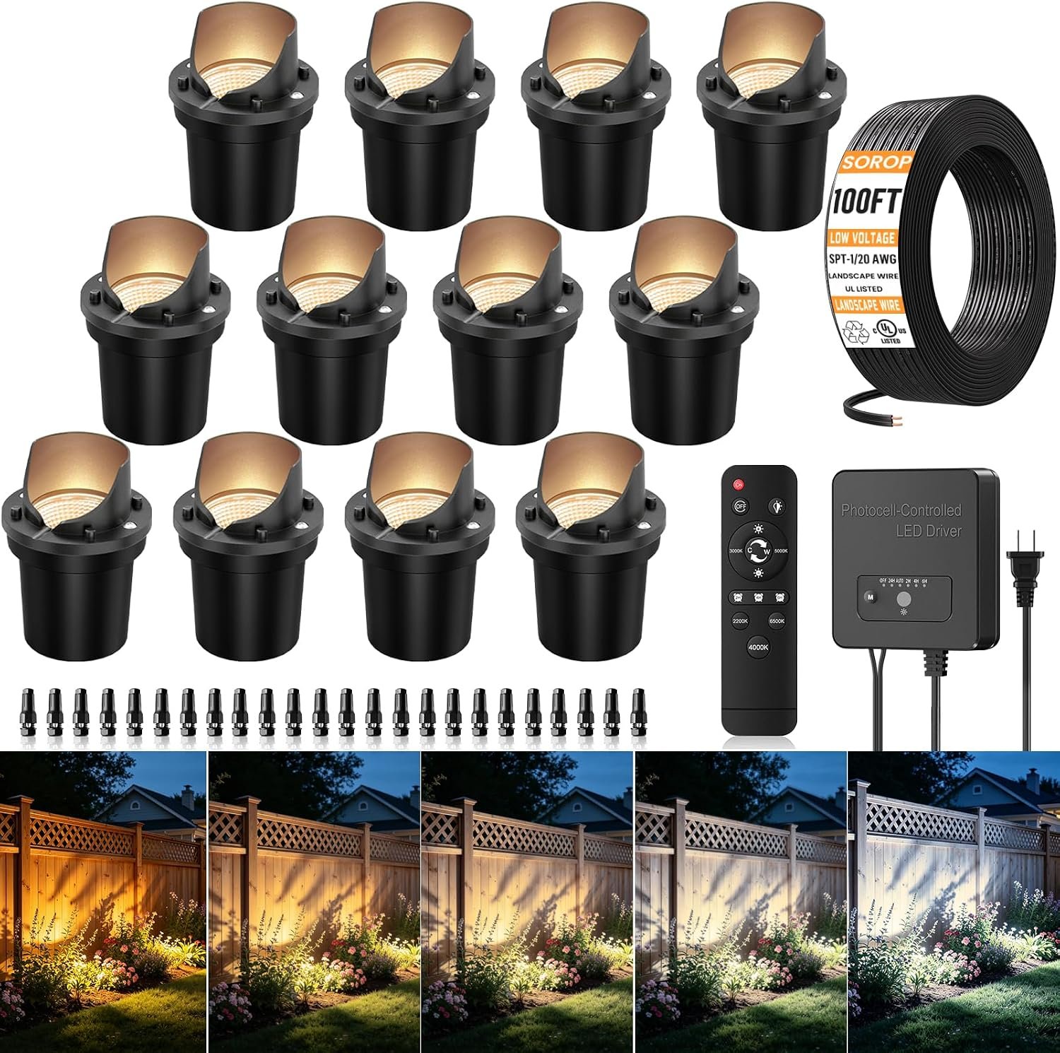 Low Voltage Landscape Lighting Kit, 2200K-6500K Well Lights 12Pack
