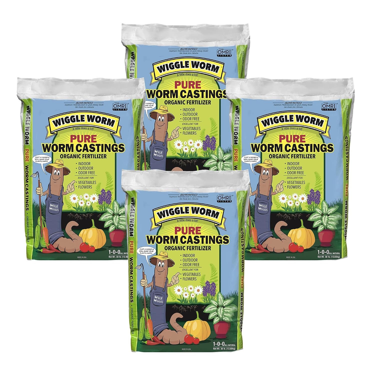 Wiggle Worm 100% Pure Organic Worm Casting Fertilizer, 30lb (Pack of 4)
