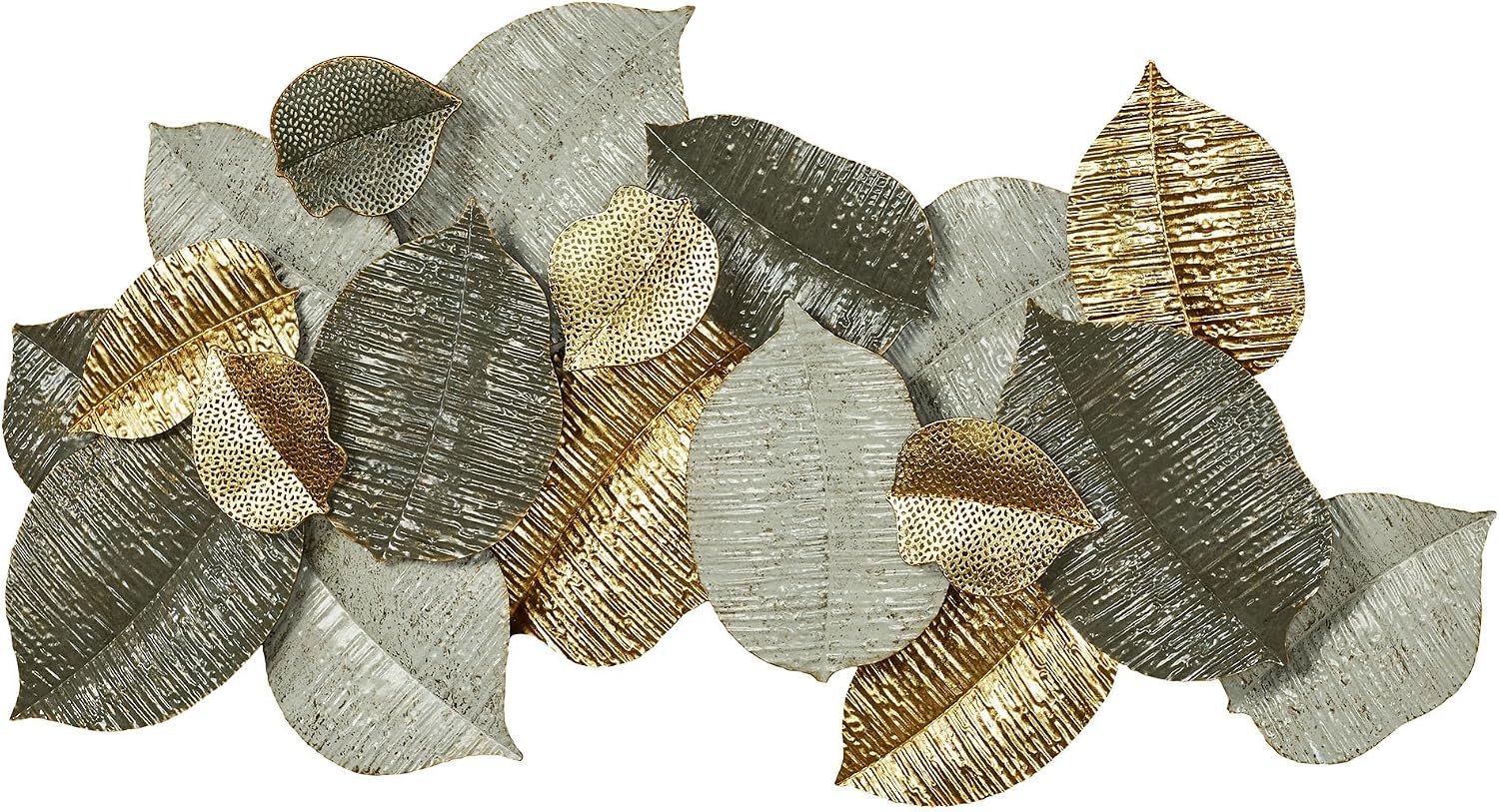 Exotic Leaf Texture Collage Wall Art Sculpture | Hanging Metal Wall Artwork | Leaf Leaves Botanical Fronds | Metal | Hand Finished | Sage Green Gold | Horizontal Vertical | Dimensional | Hand Finished