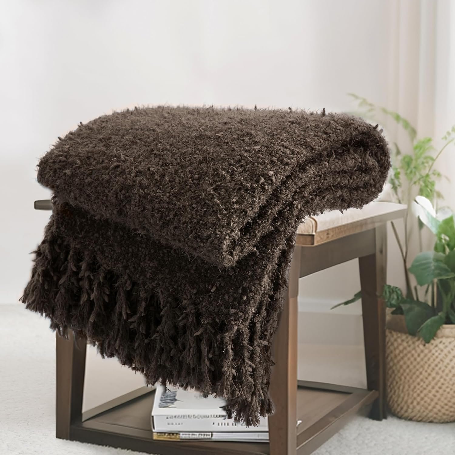 Soft Knit Throw Blanket for Couch with Tassels 50″x60″