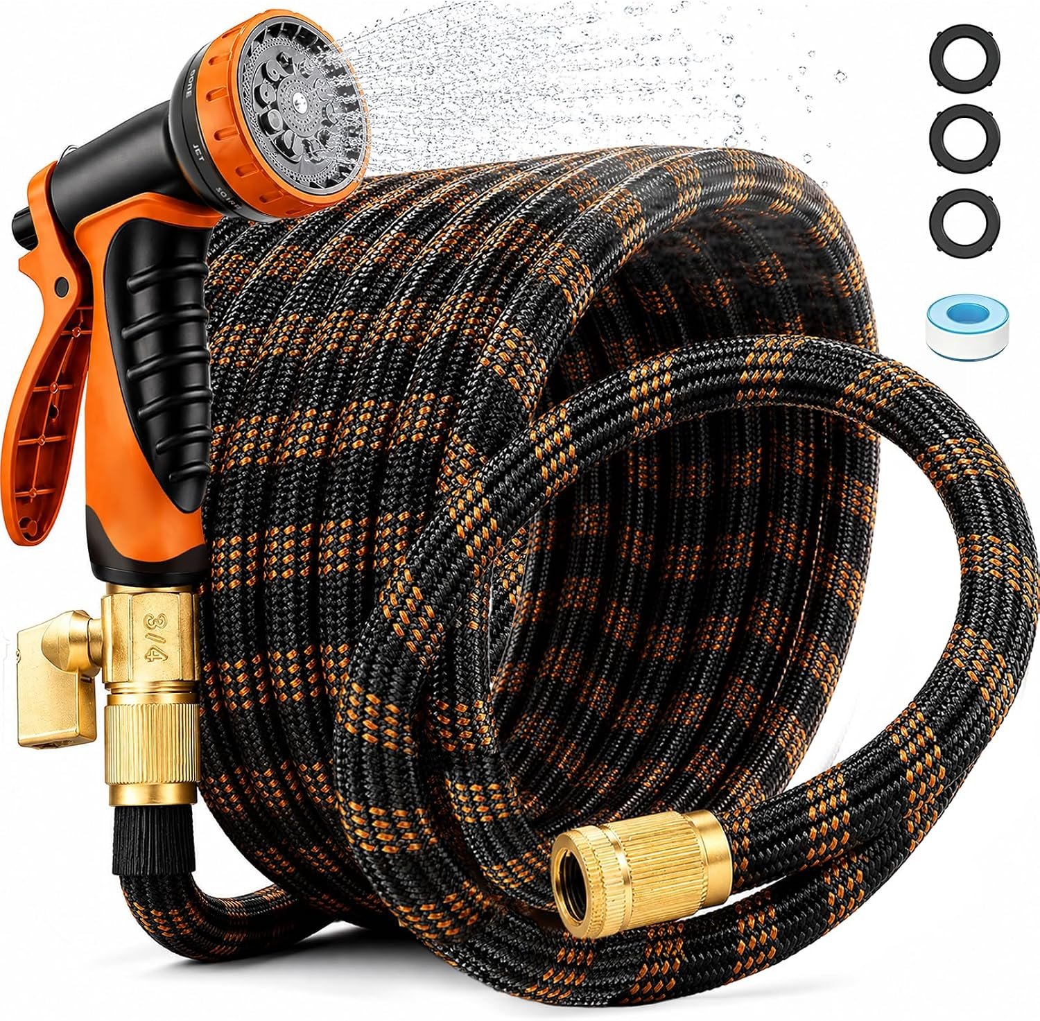 Non-Expandable Garden Hose 50FT, Ultra Lightweight Flexible Water Hose with 10-Function Spray Nozzle, Kink-Free and Leak-Proof Design, Heavy-Duty Outdoor Hose for Yard, Lawn, Car Wash, Pet Bathing