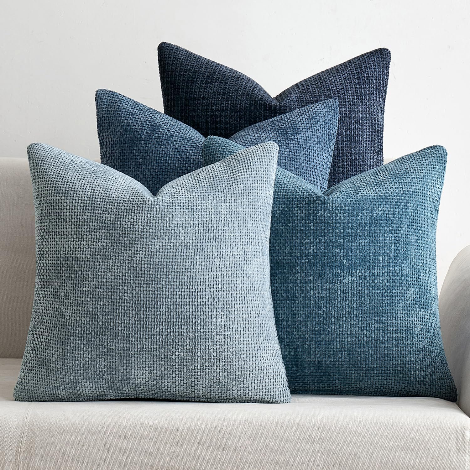 MIULEE Soft Decorative Chenille Pillow Covers Blue Series 18×18 Pack of 4