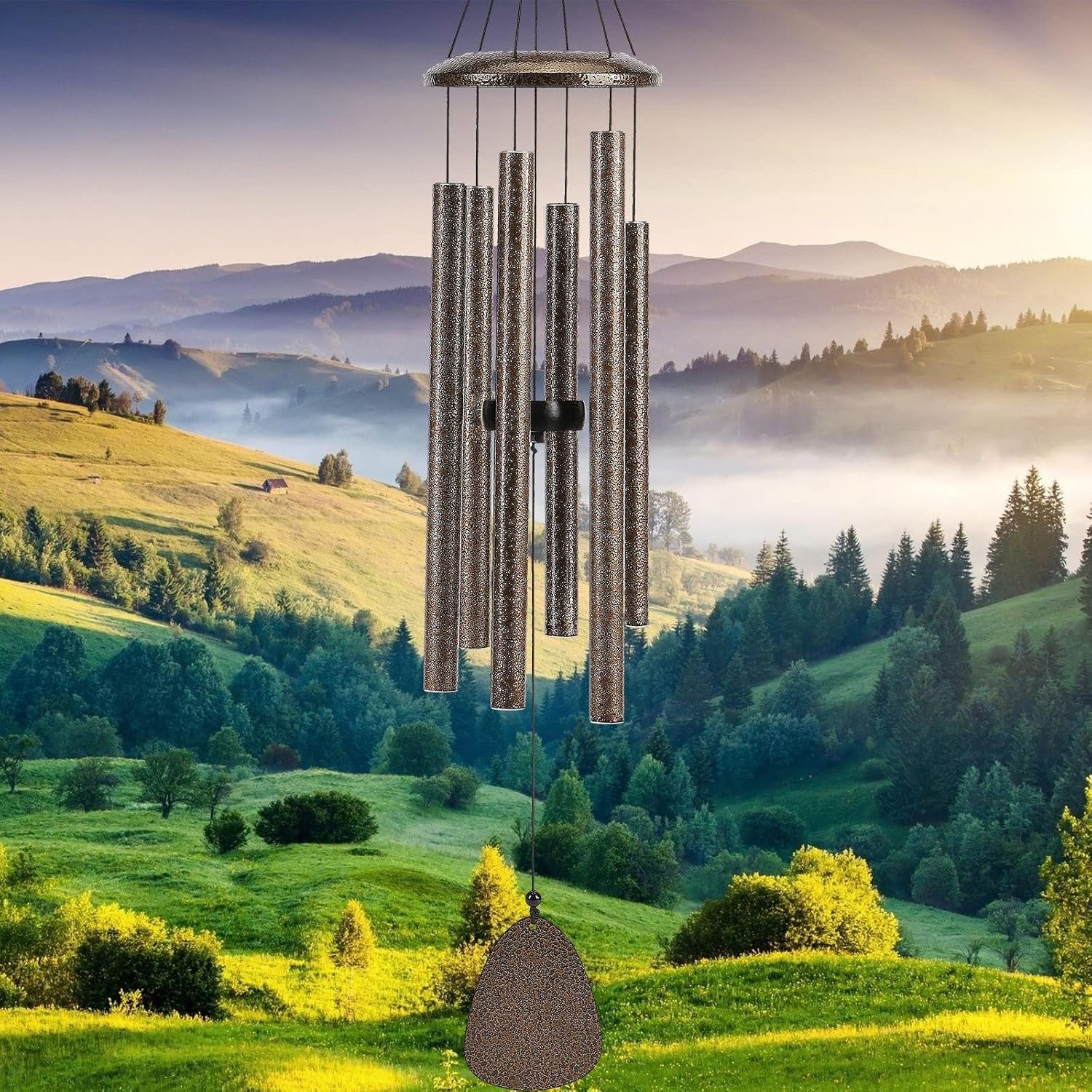 FSVGYY Wind-Chimes-Outdoor-Deep-Tone, Large Soothing Melodic Tones Windchimes, Wind Chimes for Outside, Memorial Wind Chime Best Gift for Mom Women Grandma Neighbors(32″ Brown Coated Aluminum)