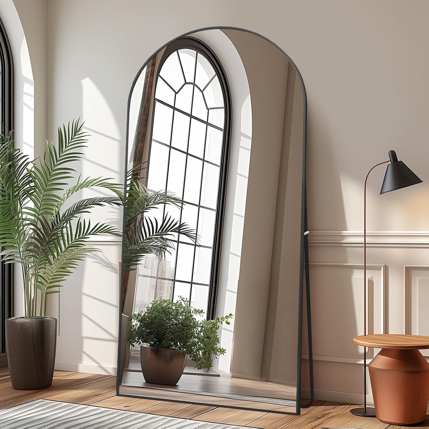 Beauty4U 71″ x 32″ Arched Full Length Mirror with Stand, Black Floor Mirror