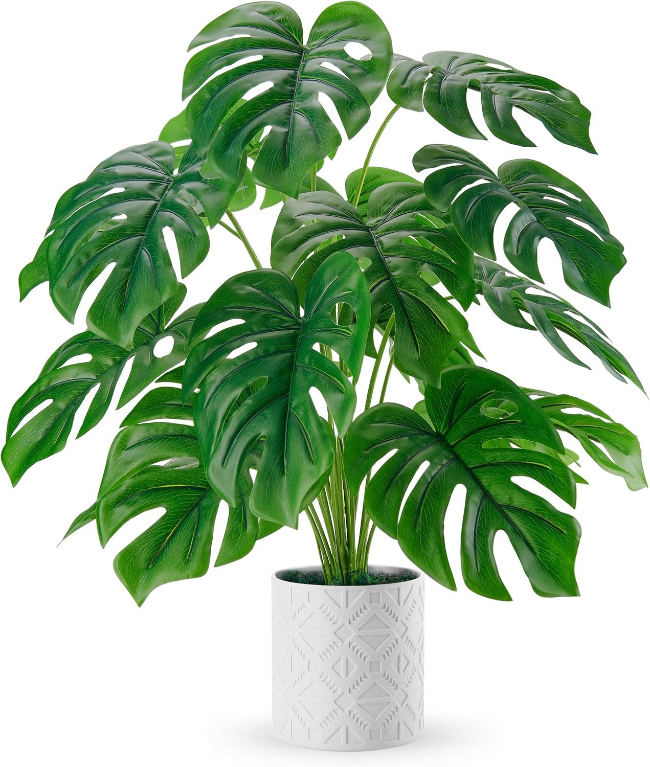 Der Rose 26″ Fake Plants, Monstera Plant in White Boho Pot for Home Decor