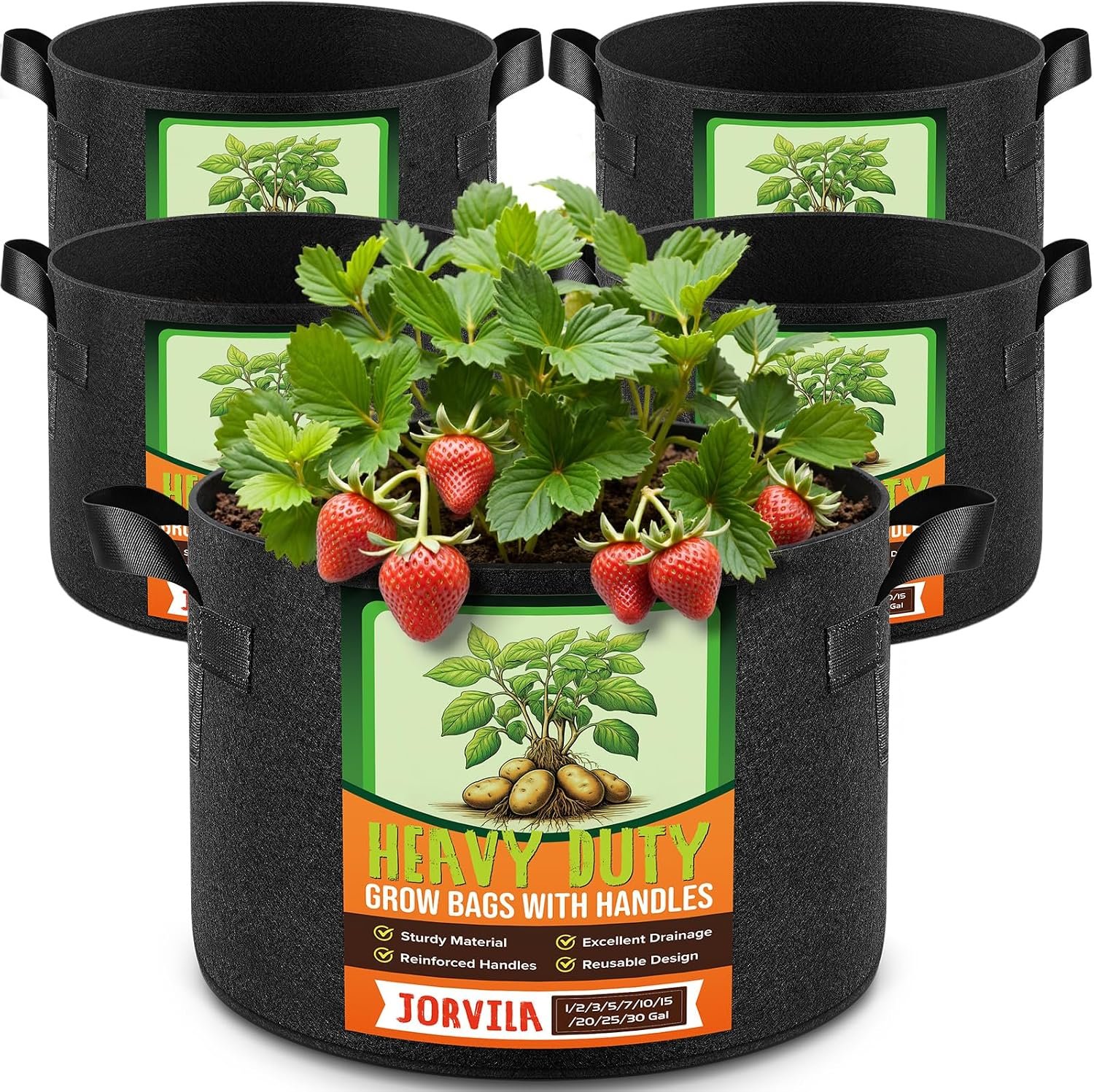 Jorvila 5-Pack 10 Gallon Grow Bags