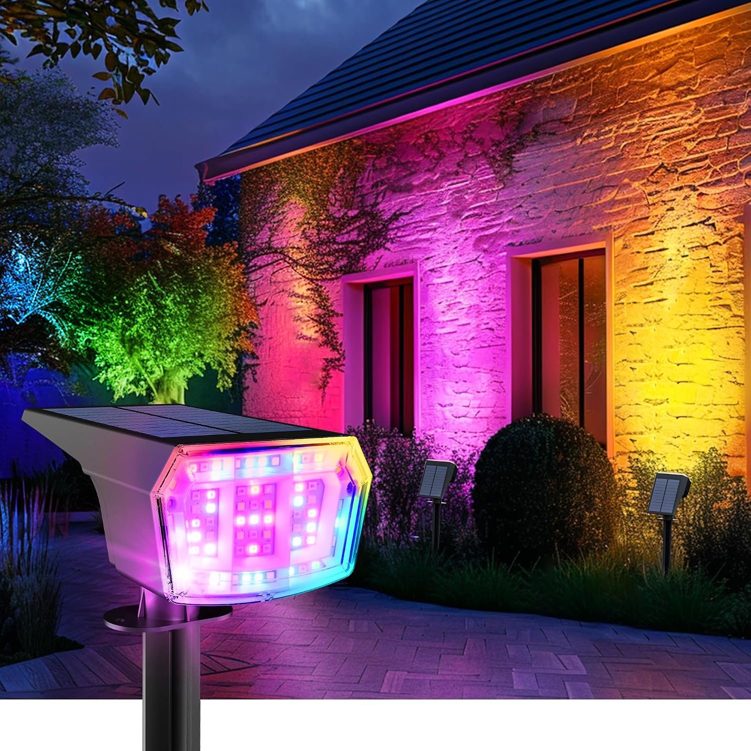 AUDERWIN Solar Spot Lights Outdoor Waterproof, 2 Packs, RGB