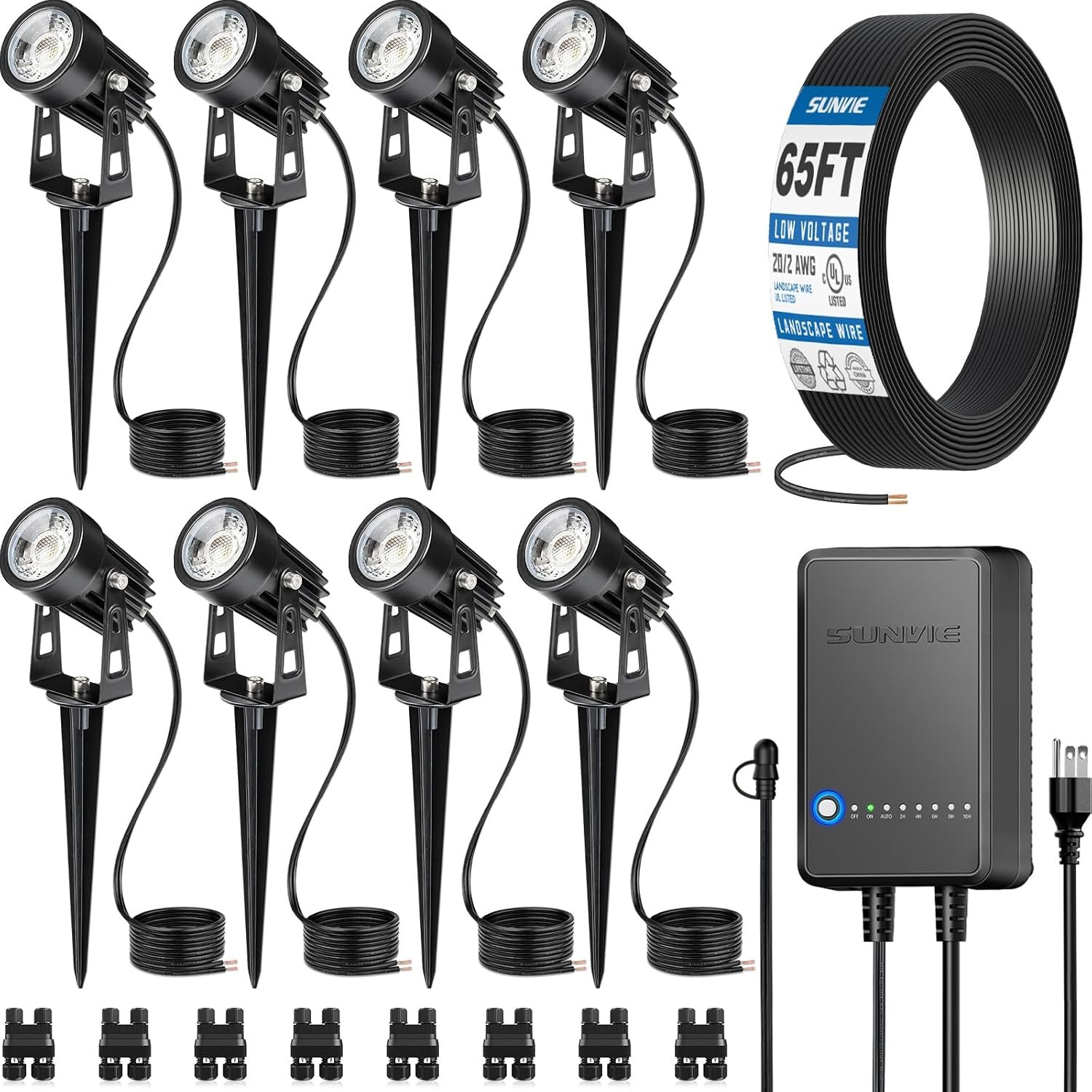 SUNVIE All-in-One Low Voltage Landscape Lighting Kit, Dusk to Dawn, 8 PCS