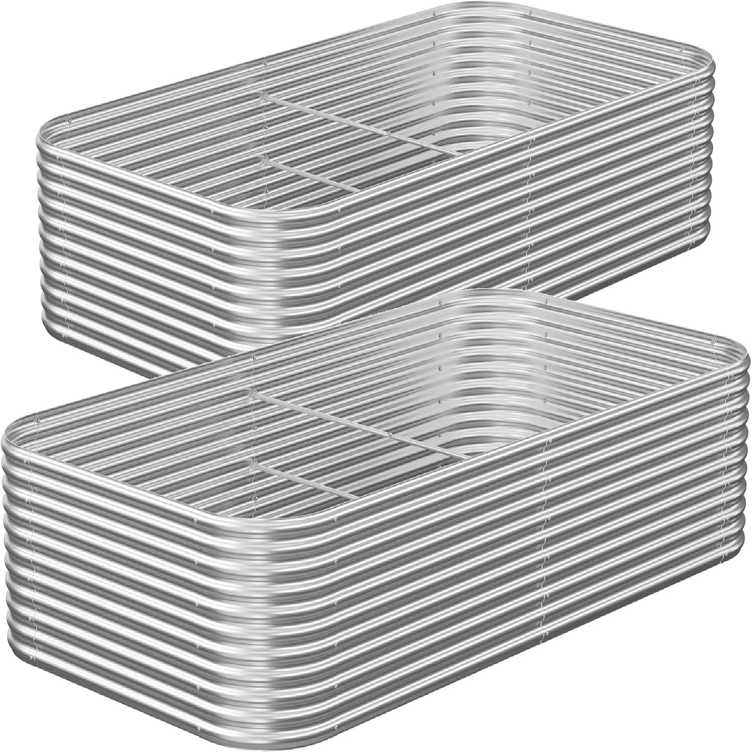 2 Pack Tall 8FT Corrugated Galvanized Steel Raised Garden Bed Outdoor, Metal Above Ground Garden Bed for Vegetables and Flowers, Raised Beds for Gardening-8x3FT