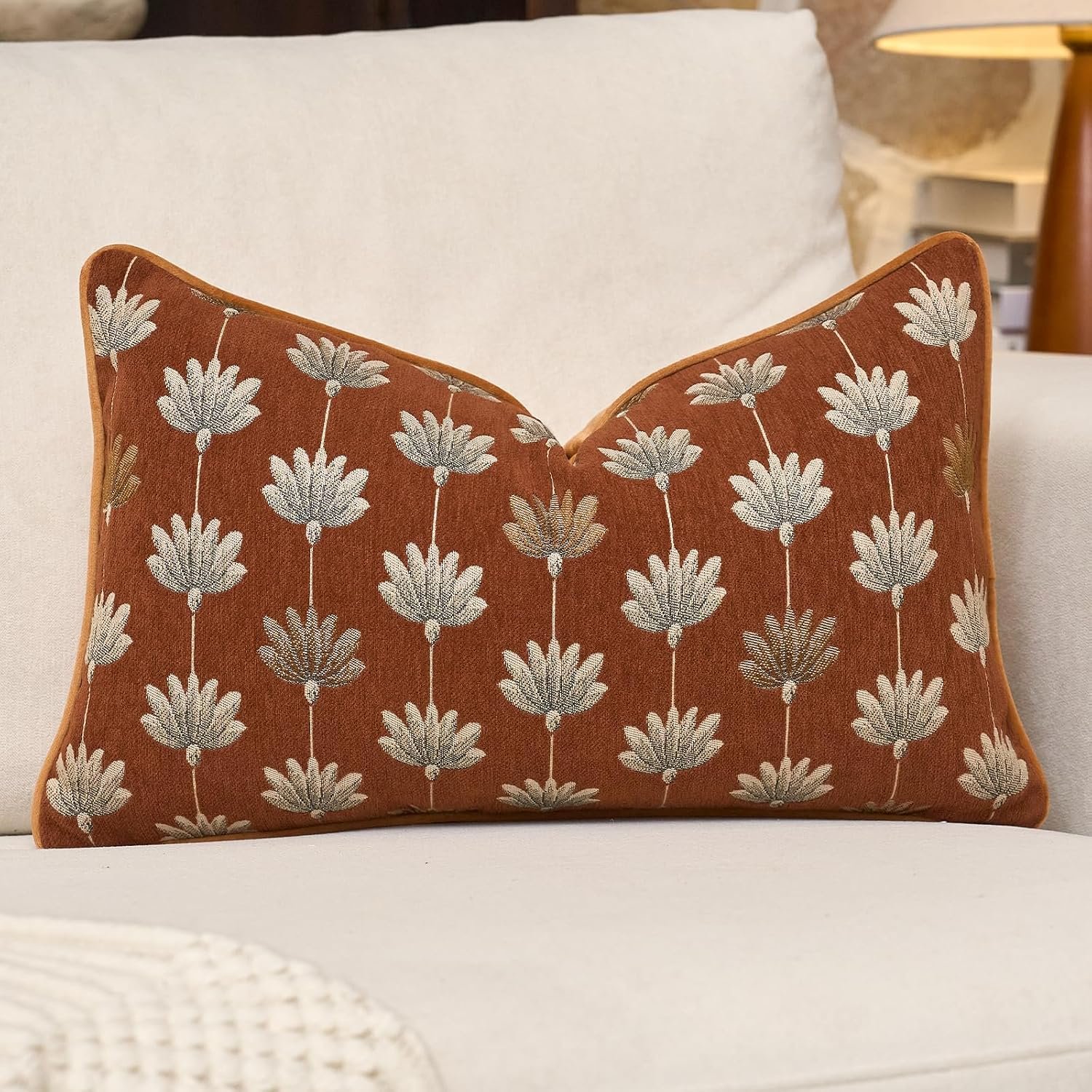 12×20 Pillow Cover Terracotta Fall Floral Decorative Lumbar Pillow Cover