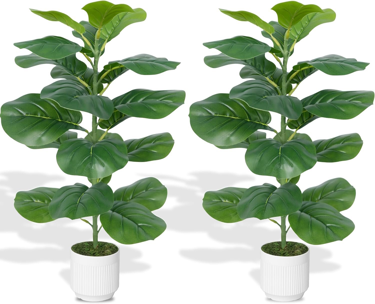 2 Pcs 30″ Fake Plants Fiddle Leaf Fig Tree,Faux Plants Indoor&Outdoor,Plants Artificial Decor for Home Office Decorations