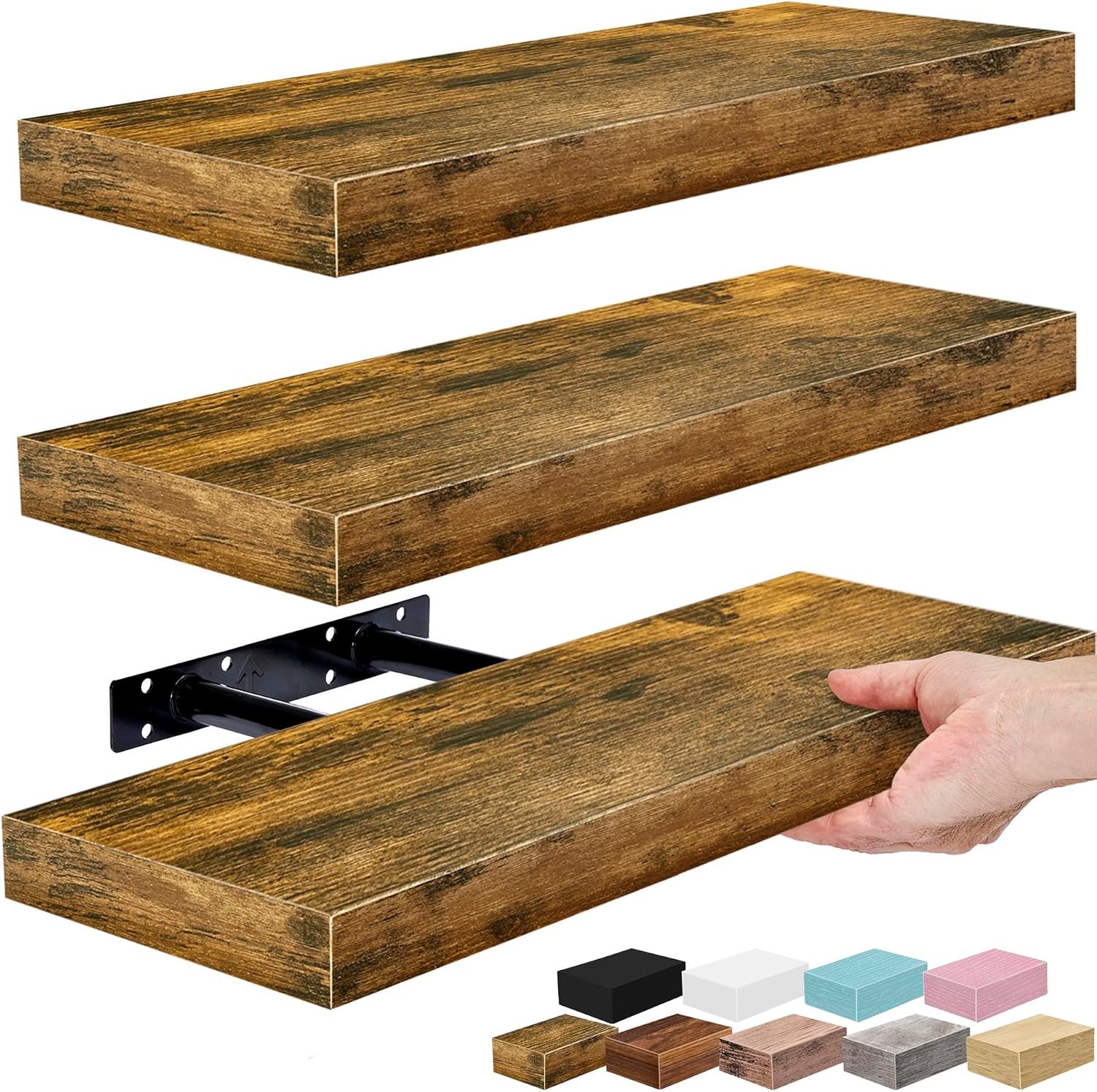 Sorbus 16 Inch Floating Shelves for Wall (3 Pack, Rustic Brown)