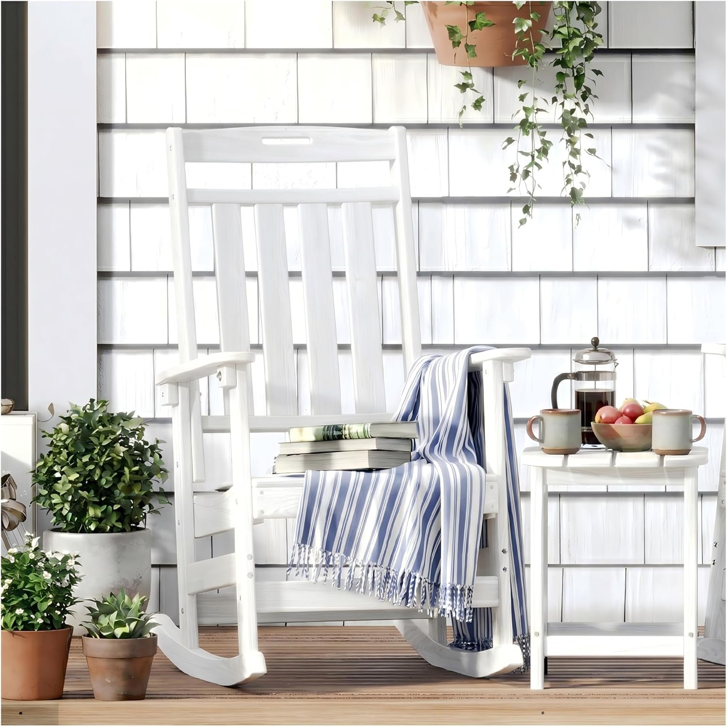 Outdoor Rocking Chair Oversized, HDPE All Weather Resistant Patio Rocker, 31.5″ High Back 21.5″ Deep Seat Oversized Porch Chairs for Lawn Garden Deck Balcony 400lbs Capacity(White)